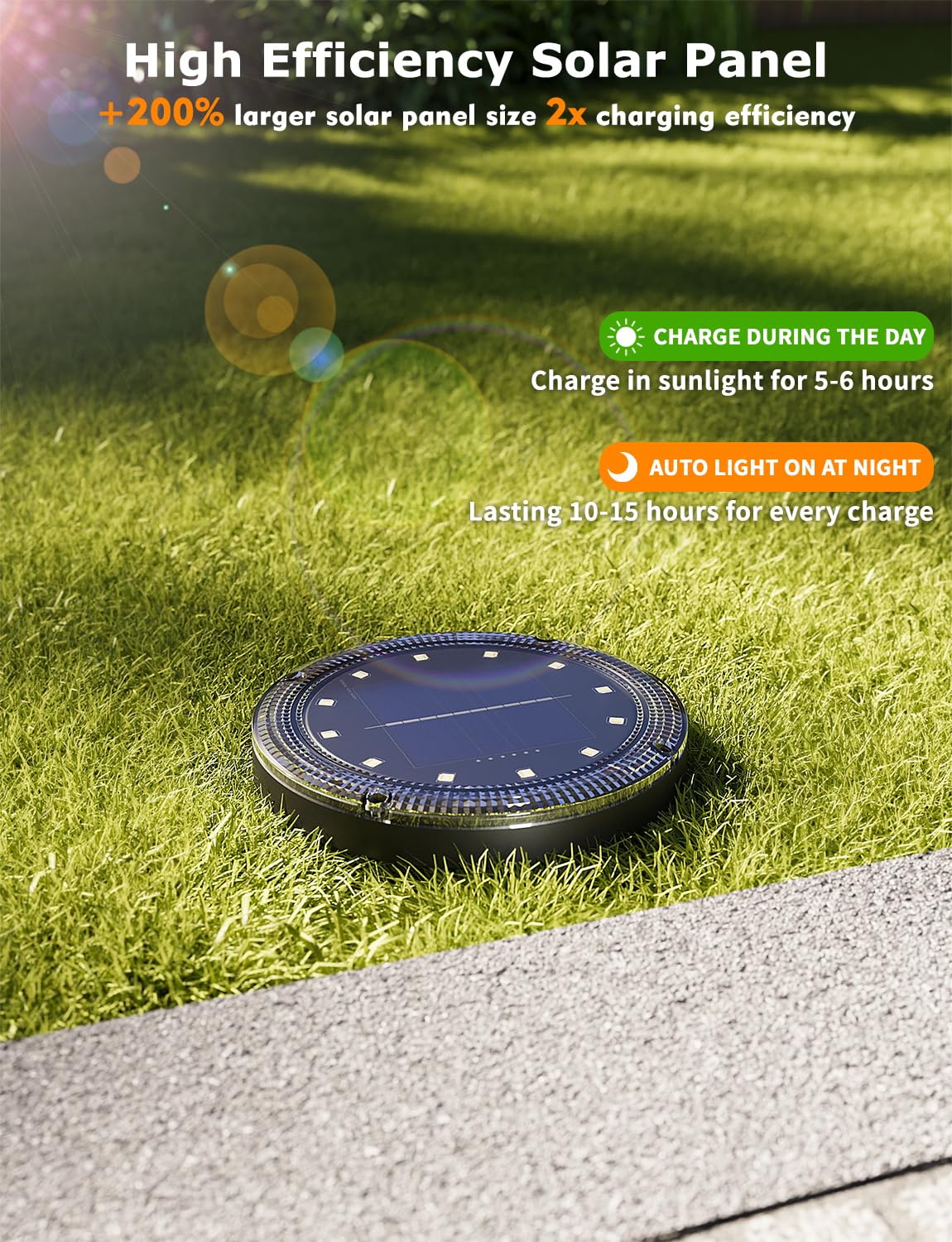 VIODAIM Color Changing Solar Ground Lights - Waterproof Flat Pathway Lights, 8 Pack, Black, Remote Control, Model SN00205