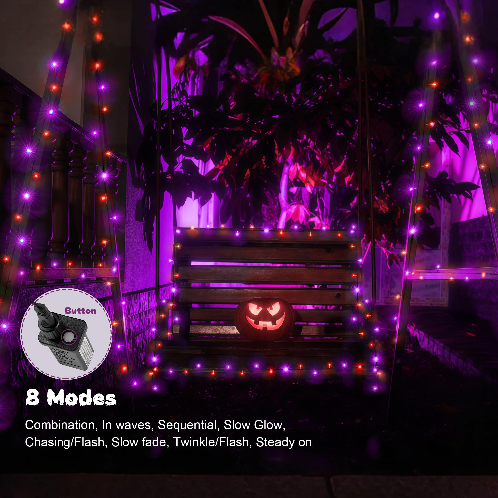 Wbao Halloween Lights Orange Purple 300Led 108Ft Super Bright String Lights  Ul Certified  8 Lighting Modes  Timer  Connectable  Memory & Waterproof For Indoor Outdoor Halloween Decorations
