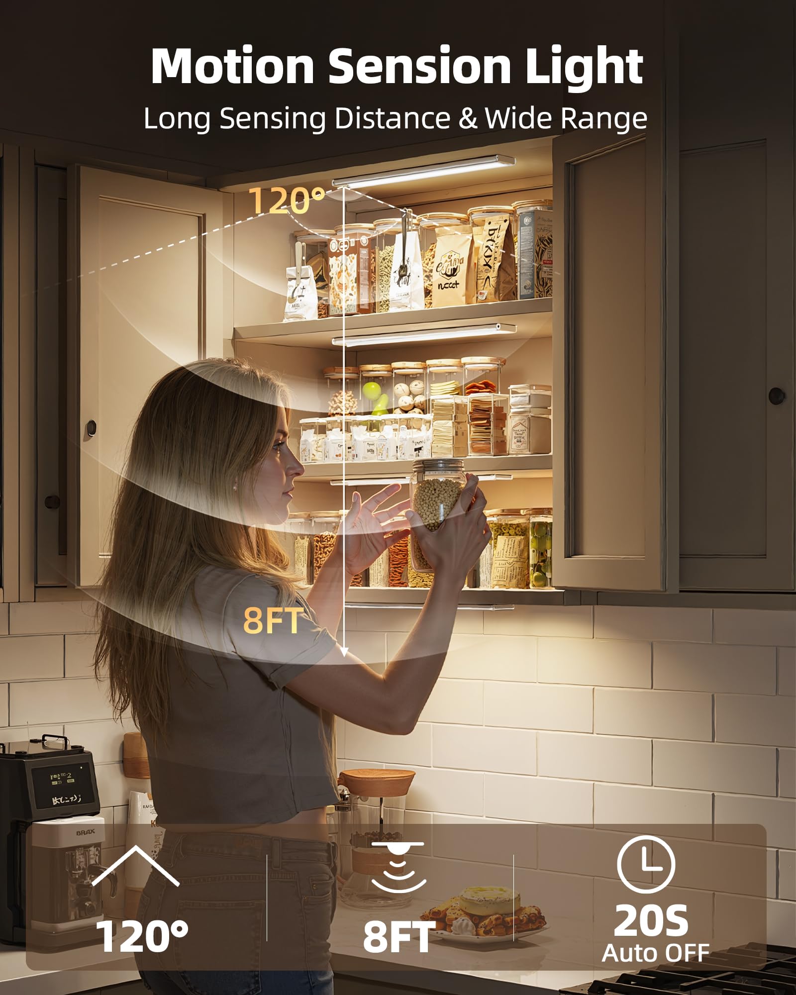 AMETHEUS LED Under Cabinet Lighting, 6 Pack, Motion Sensor, Dimmable, 1800mAh Rechargeable, 12inch for Kitchen, Wireless