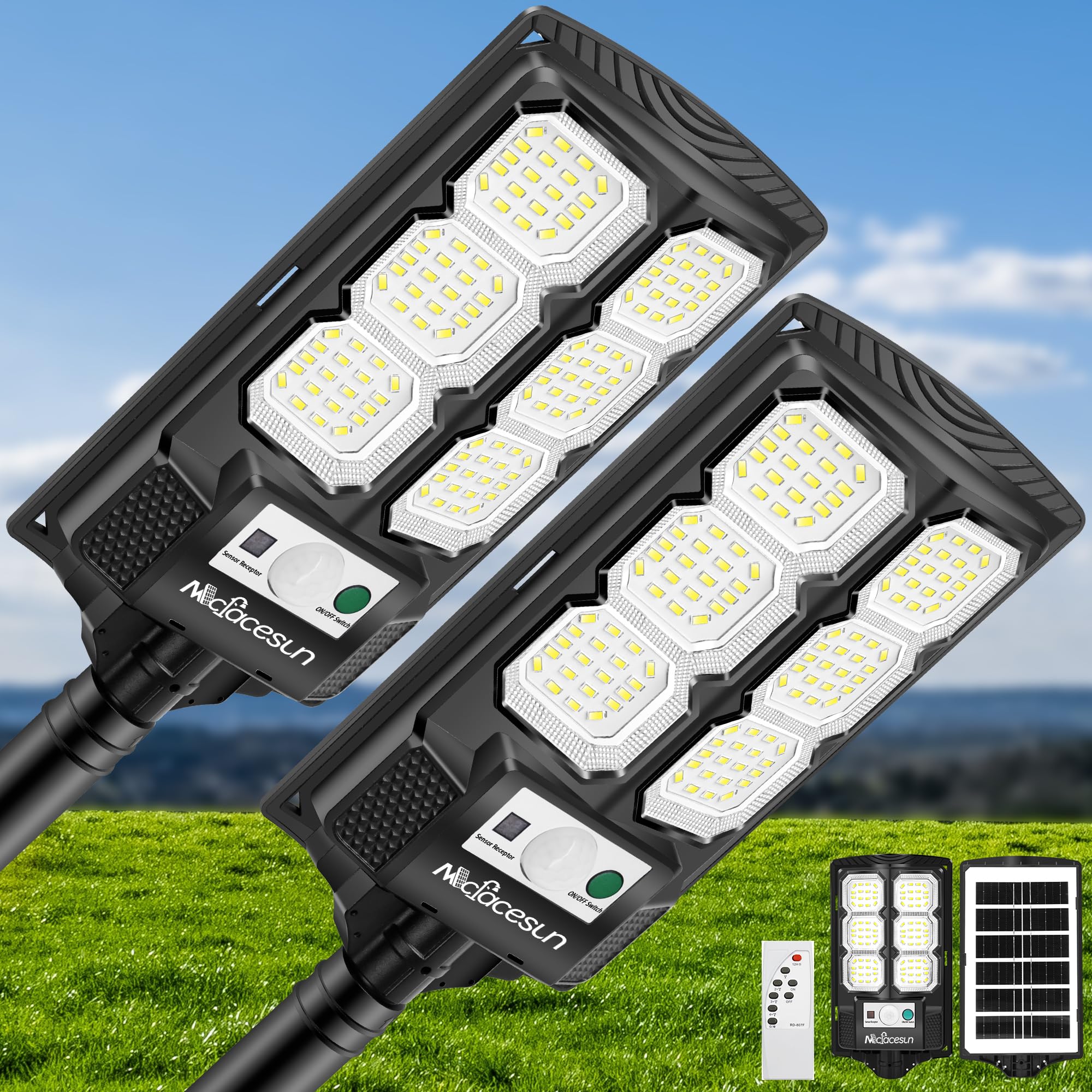 Mcfacesun Solar Lights Outdoor 5000LM -6500K Solar Street Light, IP66 Waterproof Outdoor Flood Lights with Motion Sensor & Dusk 
