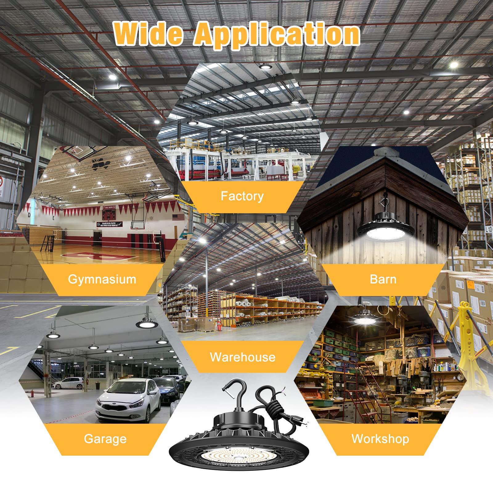 Jc-Lgl Led Ufo High Bay Light 150W, 22,500Lm 5000K Led Lights, 5' Cable With Us Plug, Hanging Hook, Safe Rope, Etl Listed For Wa