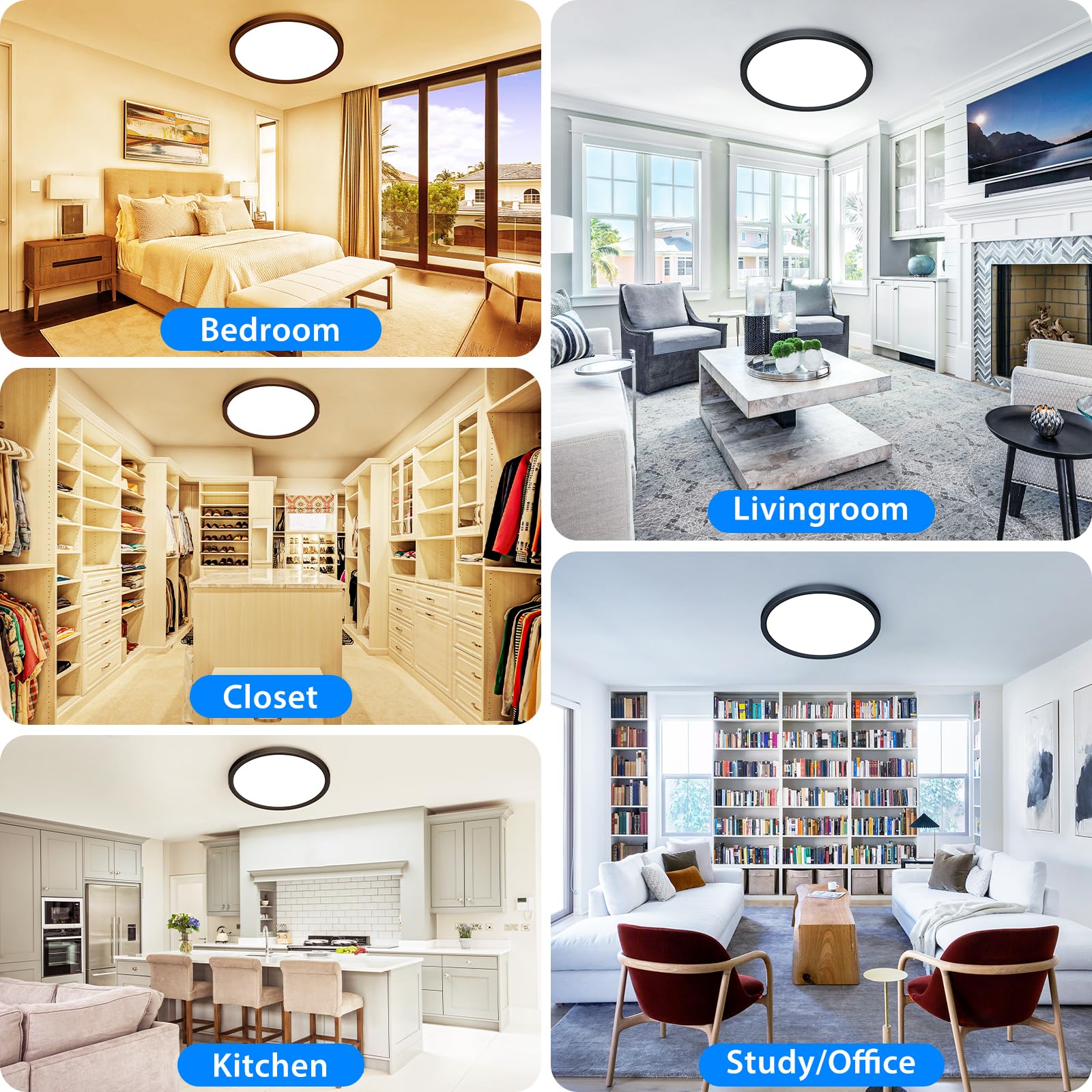 Peasur 12 Led Ceiling Light Fixture, 28W 3200Lm Adjustable, Black, 8 Pack