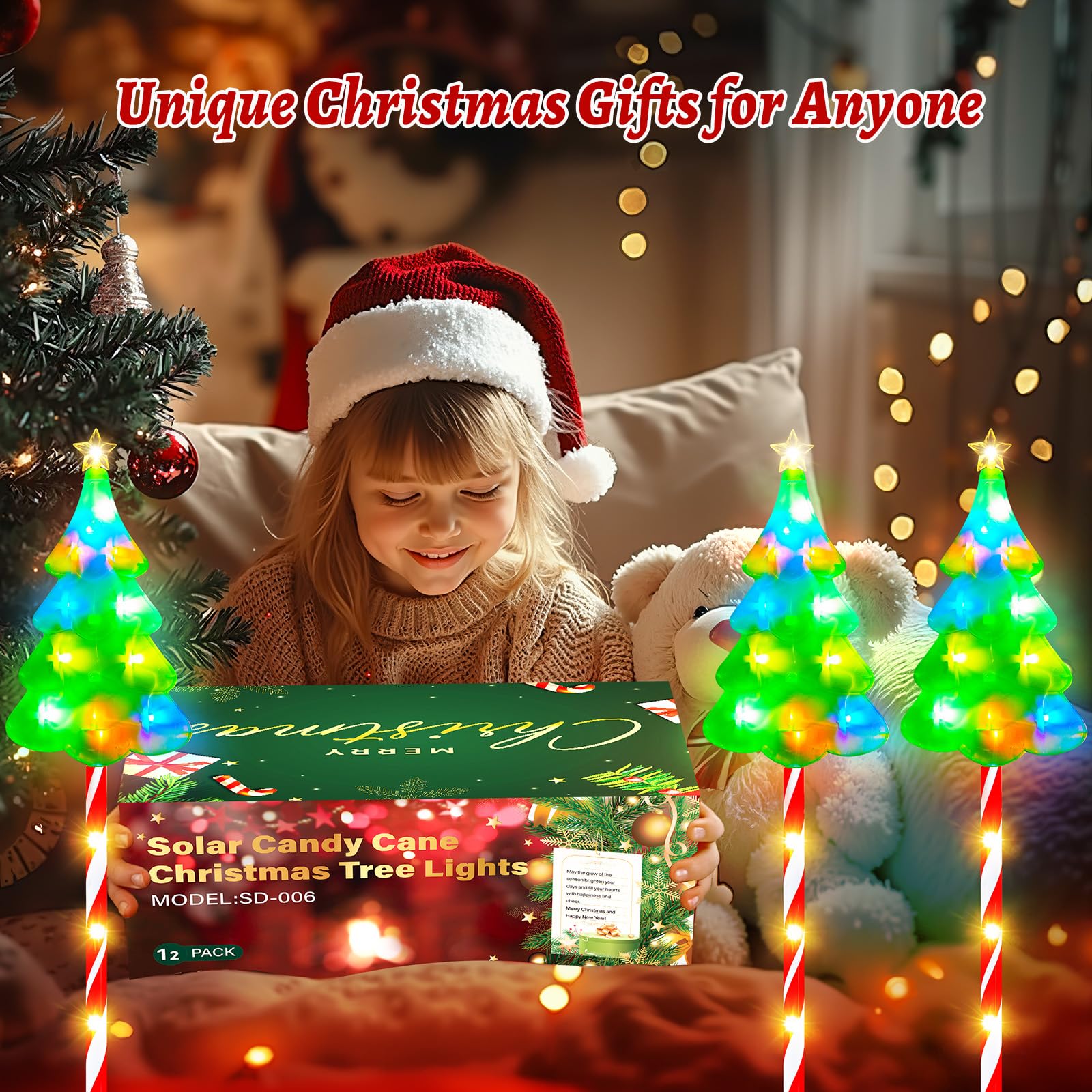 BONLION 12 Pack Solar Christmas Lights - 10 Modes, 204 LEDs, Waterproof, Multicolor, Model SD-006 for Outdoor Garden Pathway Decor