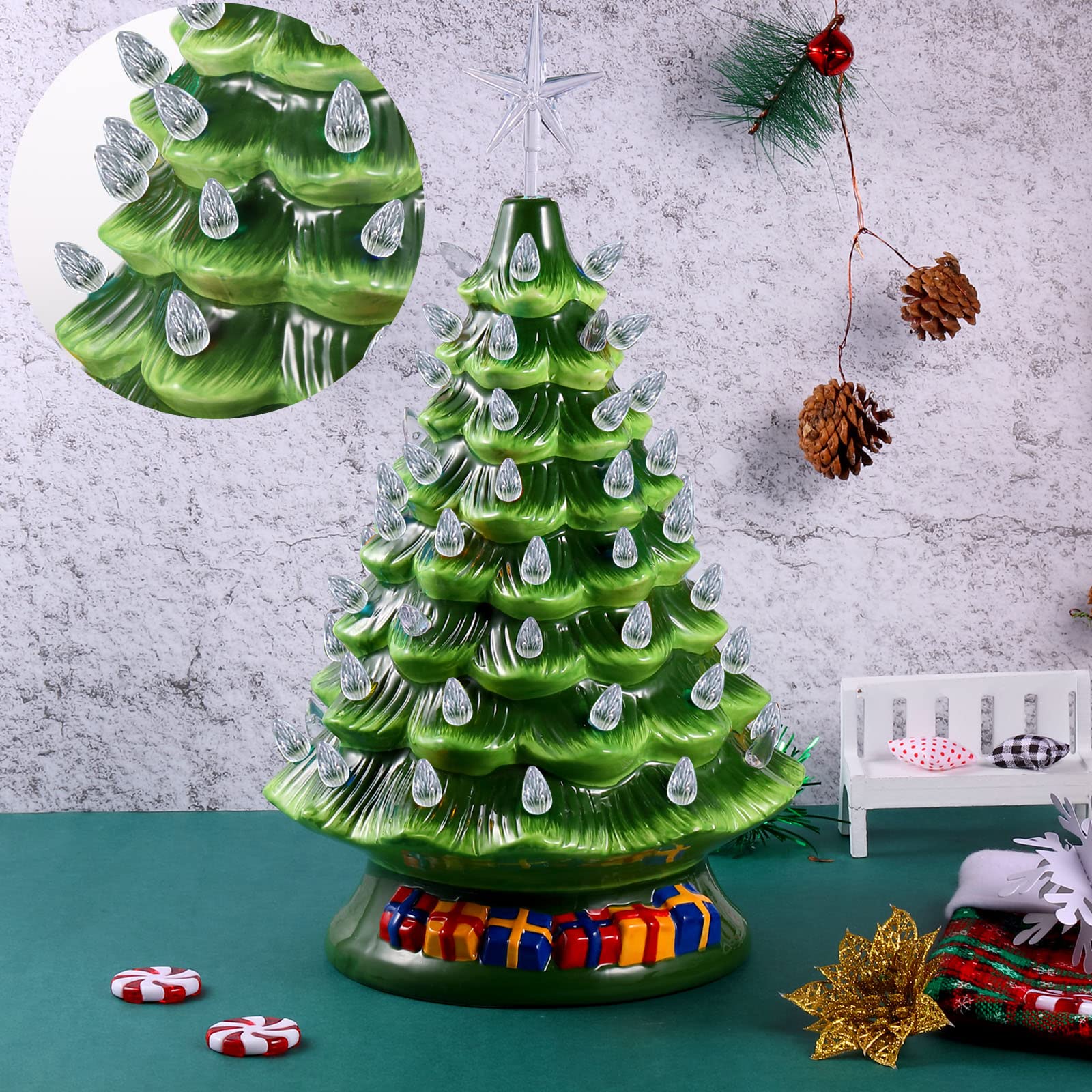 Boao 100 Pieces Ceramic Christmas Tree Bulbs And 5 Stars Replacement Plastic Bulbs For Ceramic Christmas Tree Decorations(4.7 Mm Diameter,Transparent)
