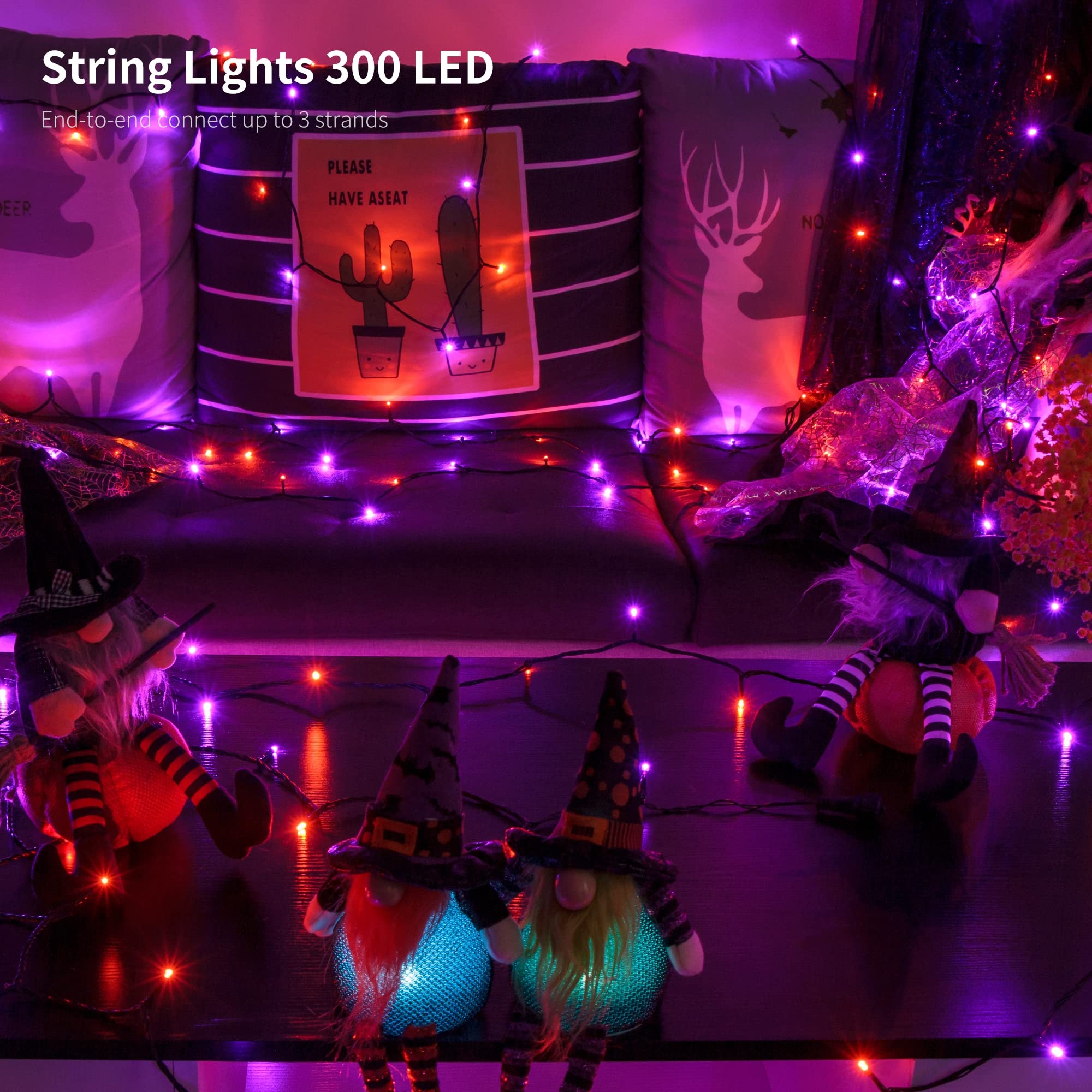 LJLNION 300 LED Halloween String Lights, 98.5FT, Waterproof, 8 Modes, Purple & Orange, Model HB-300COI
