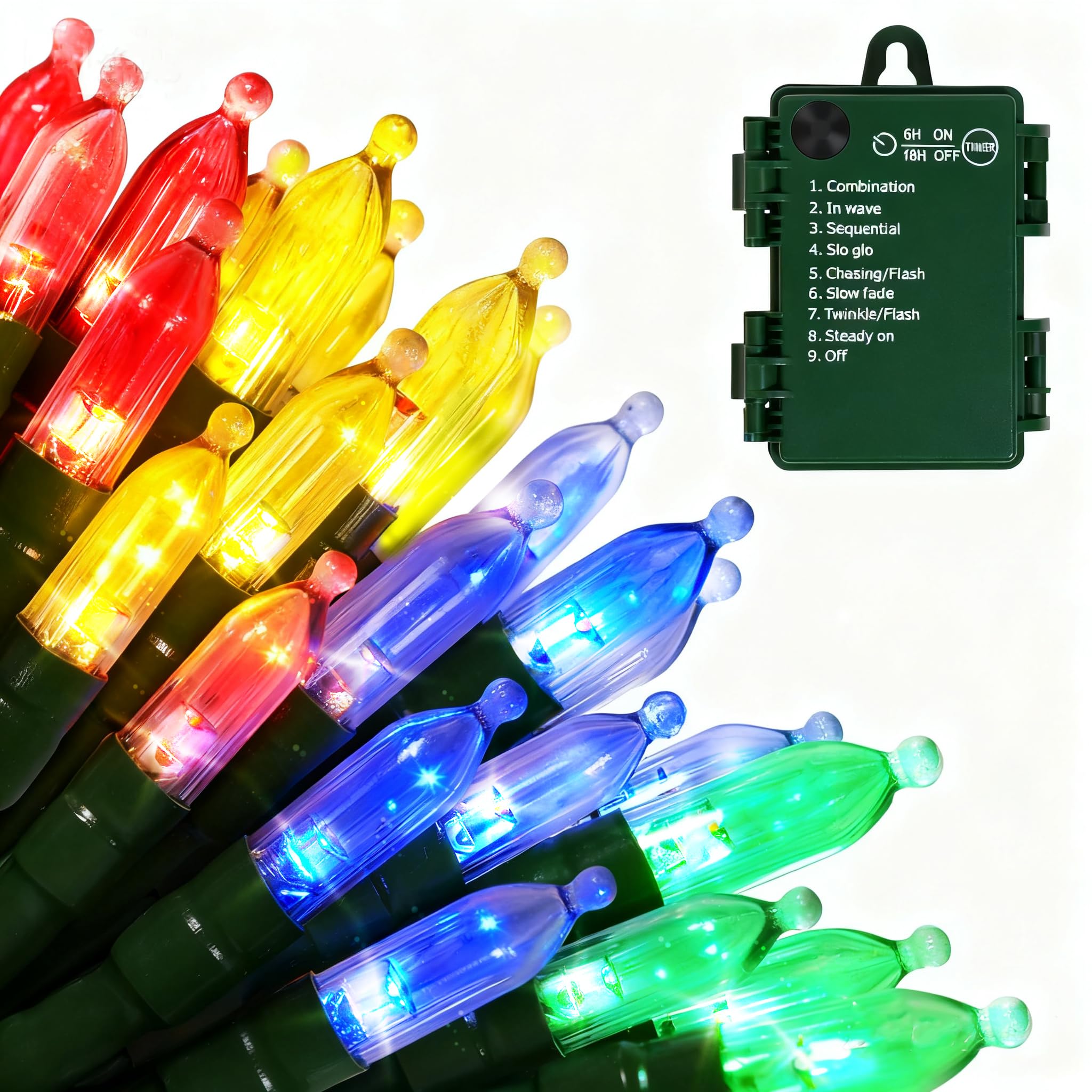 Vruxuri Battery Operated Christmas Lights, 4 Pack 18 FT 50 LED, 8 Modes, Waterproof, Multicolor, Model MINI-SL-B