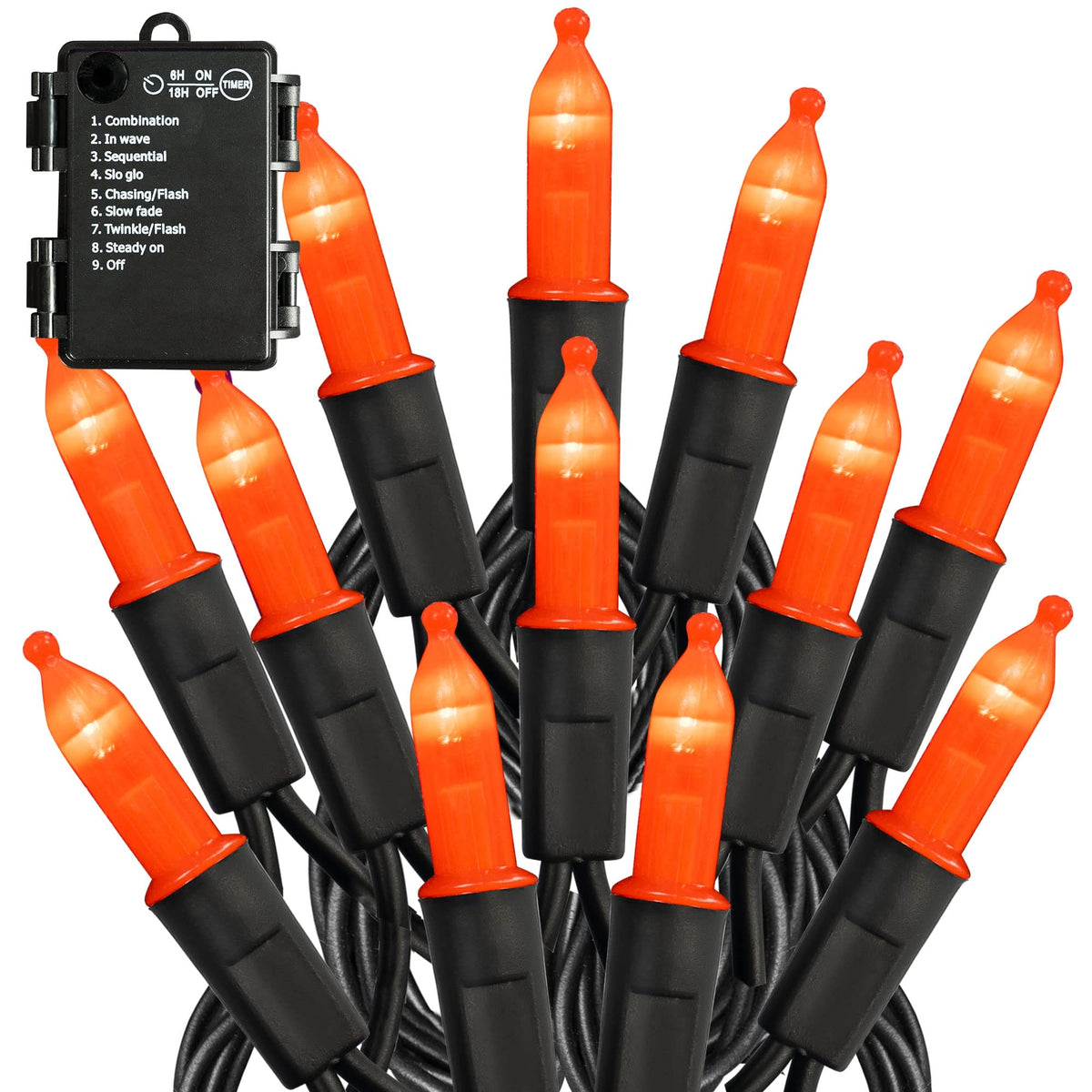 Tw Shine Battery Operated Halloween Lights, 50 Led 16Ft Orange Halloween Lights Outdoor, Waterproof Mini String Tree Lights With