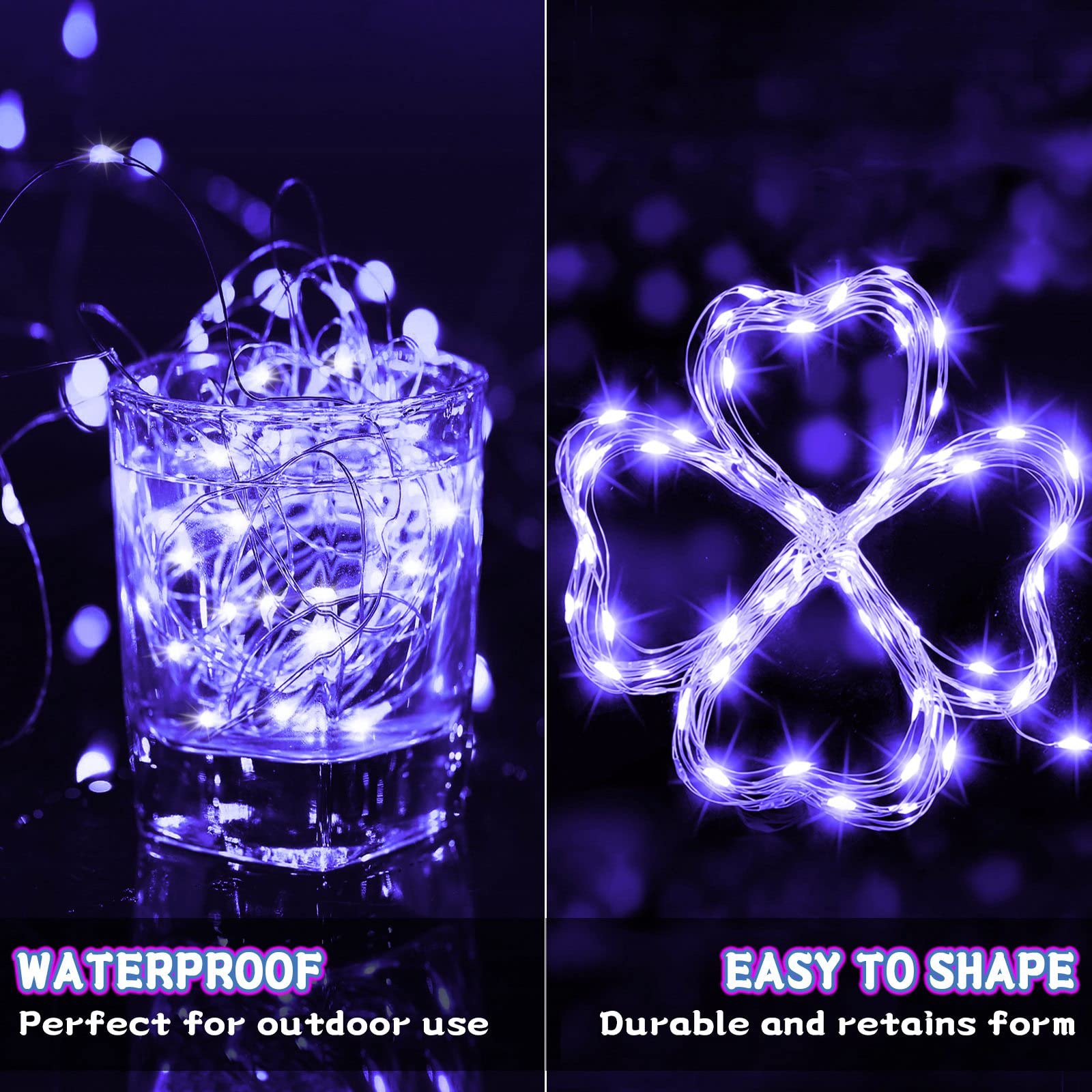 Led Fairy Lights Battery Operated, 16.4Ft Led Uv Black Lights, Flexible Blacklight Fixtures,Battery Powered Copper Wire Starry String Lights For Glow Party, Body Paint, Halloween Décor