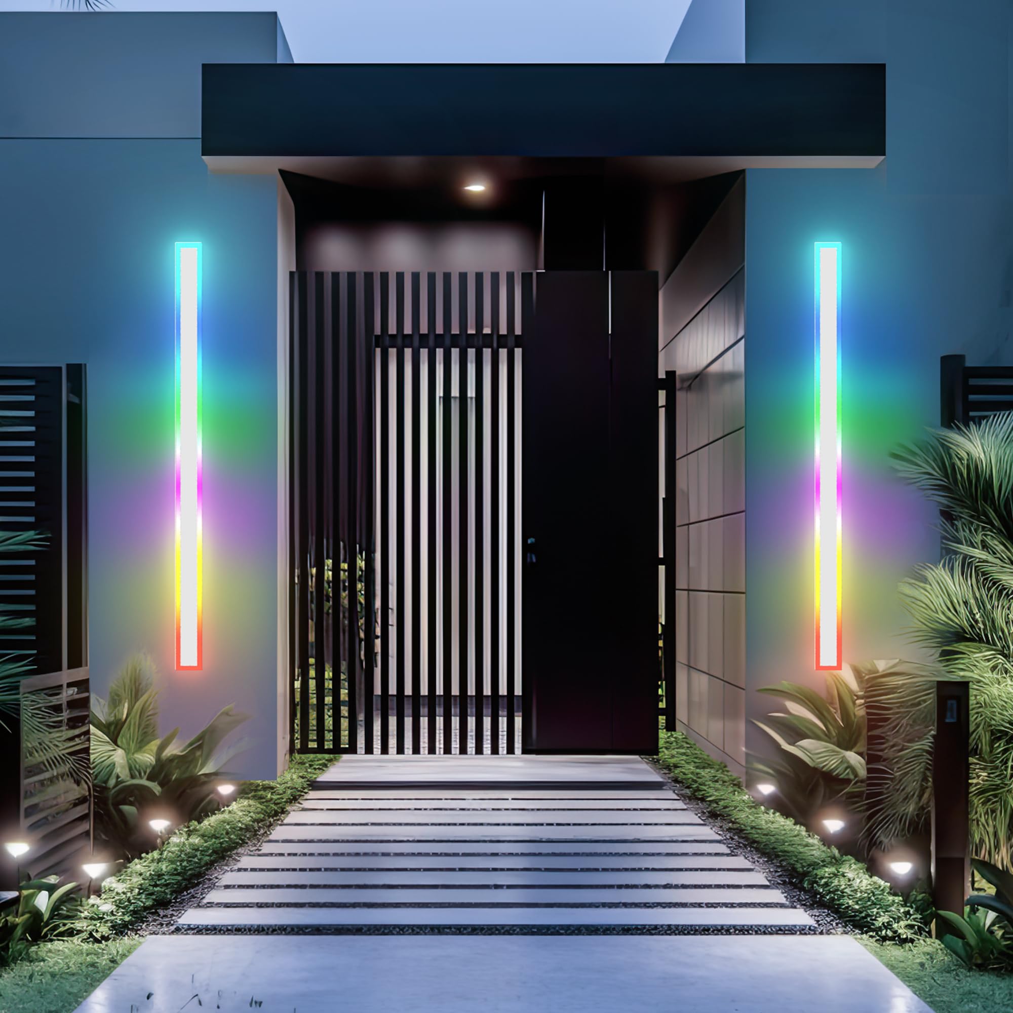 Favorite Garden 24W Waterproof Modern Outdoor Wall Lights, 2 Pack Black Sconce, 60 Inch