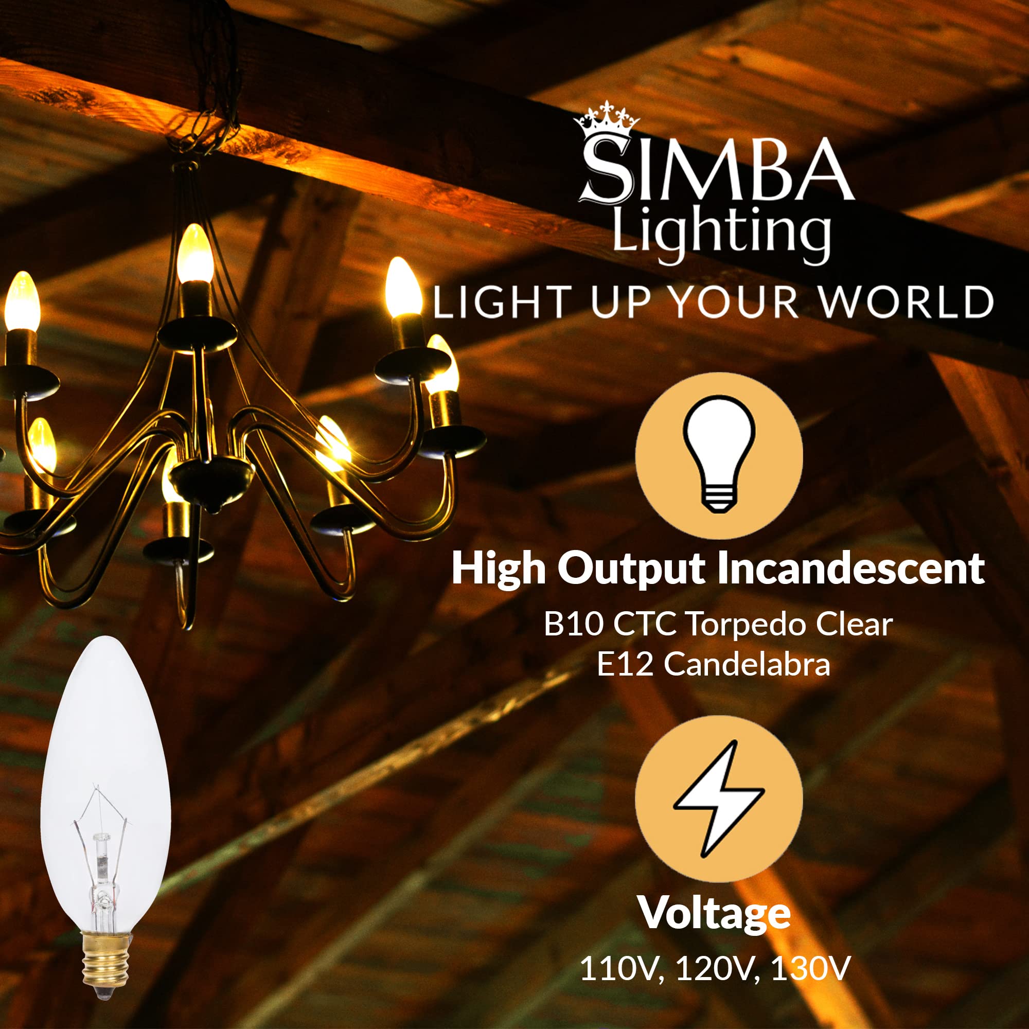 Simba Lighting Candelabra Bulbs 25W E12 Base Warm White 2700K Clear Glass 12 Pack