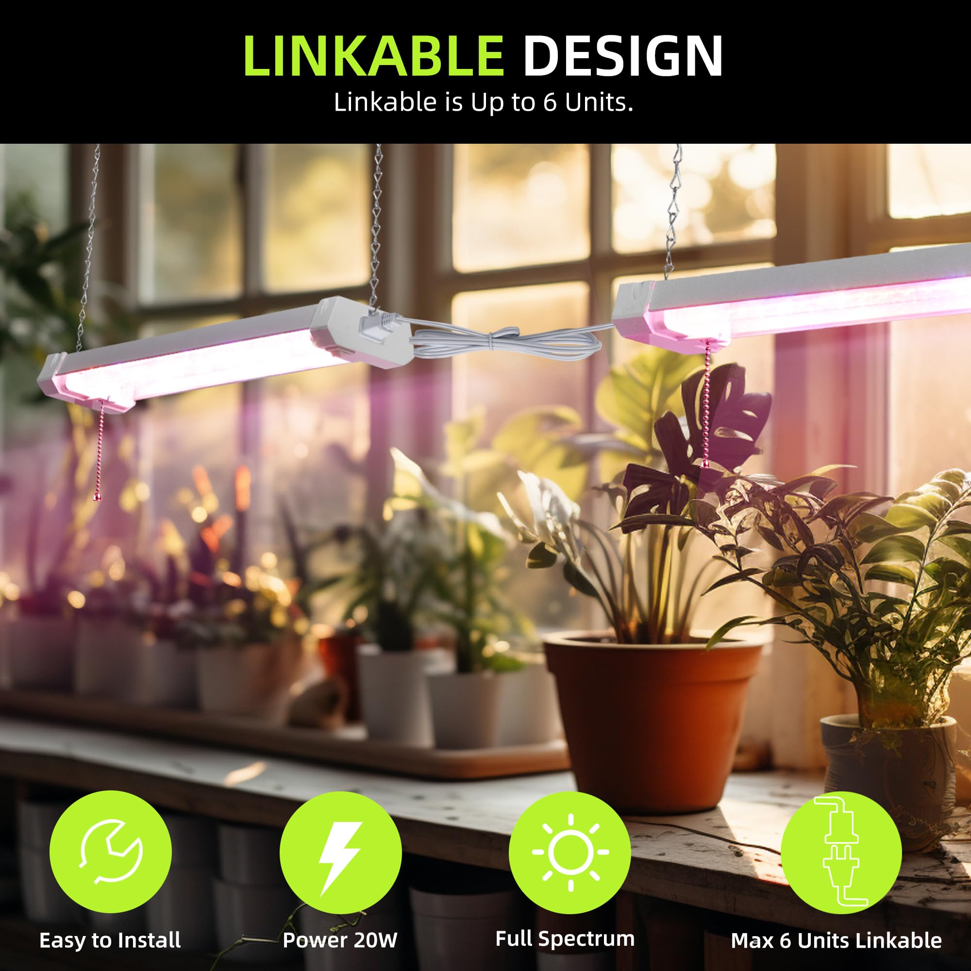 Hlite 16in Adjustable Full Spectrum Plant Growing Lamps, 4 Pack, Linkable, White, Model HBGL-MN2F-GRO