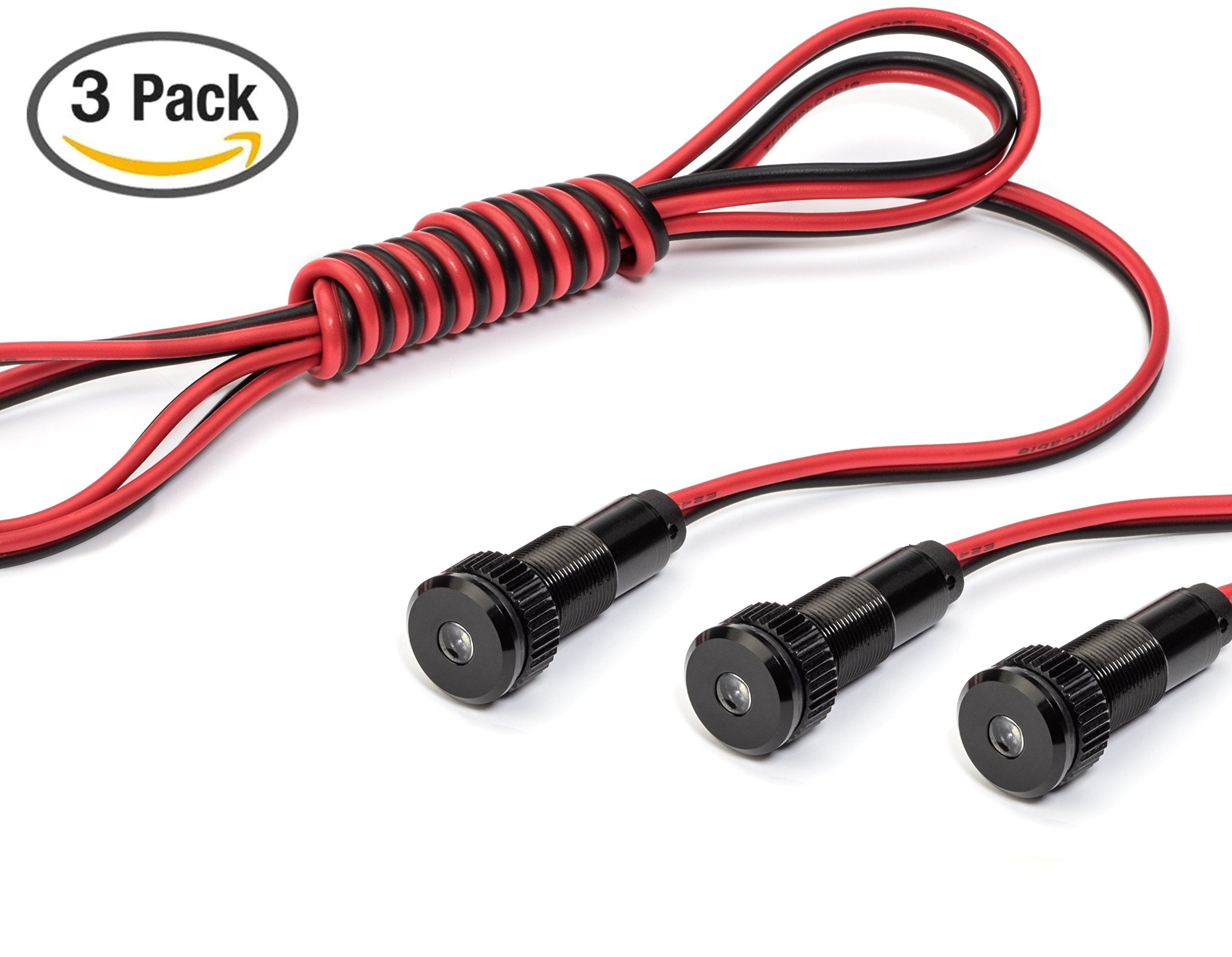 Oznium 3 Pack Of Plug-N-Play Instrument Cluster Led Indicator Light Dash Bulbs. Aluminum Pilot Lights. Acrylic Lens. Flush Panel Mount 5/16&quot; 8Mm 12V For Speedometer Odometer (Black Bezel, White Led)