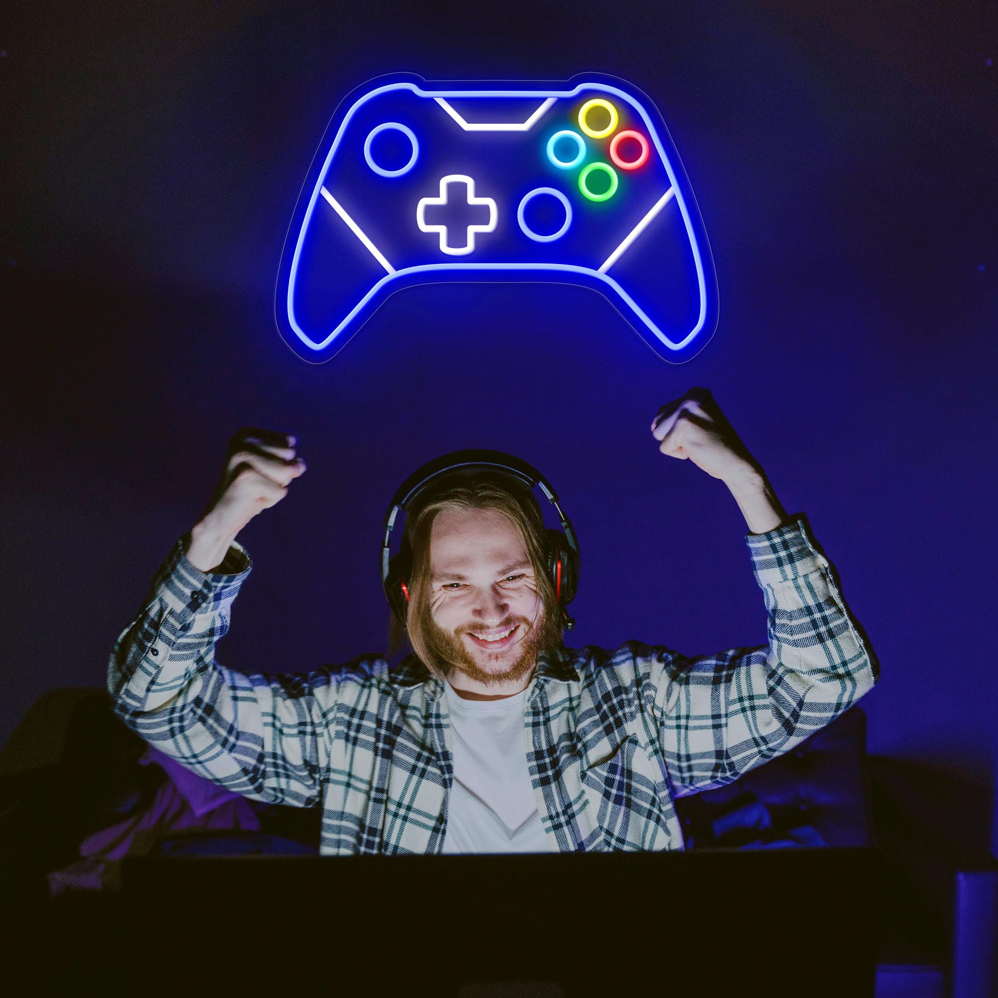 CULOIS Gamer Neon Sign, USB Powered LED, Acrylic, 16x10.5 inch, Blue/White for Game Room Decor