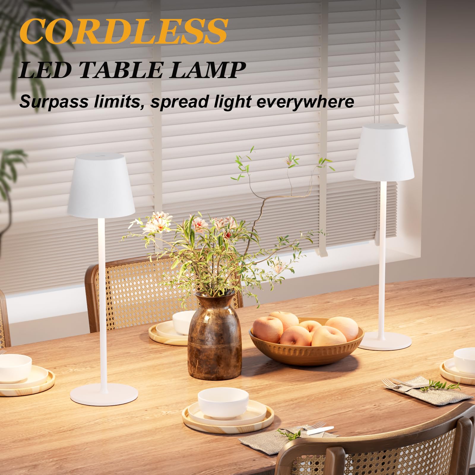 Kakanuo Cordless Table Lamp Rechargeable White - Kk 2 Pack 5000Mah Battery Operated Lamp For Table, 3 Color Stepless Dimming Wir