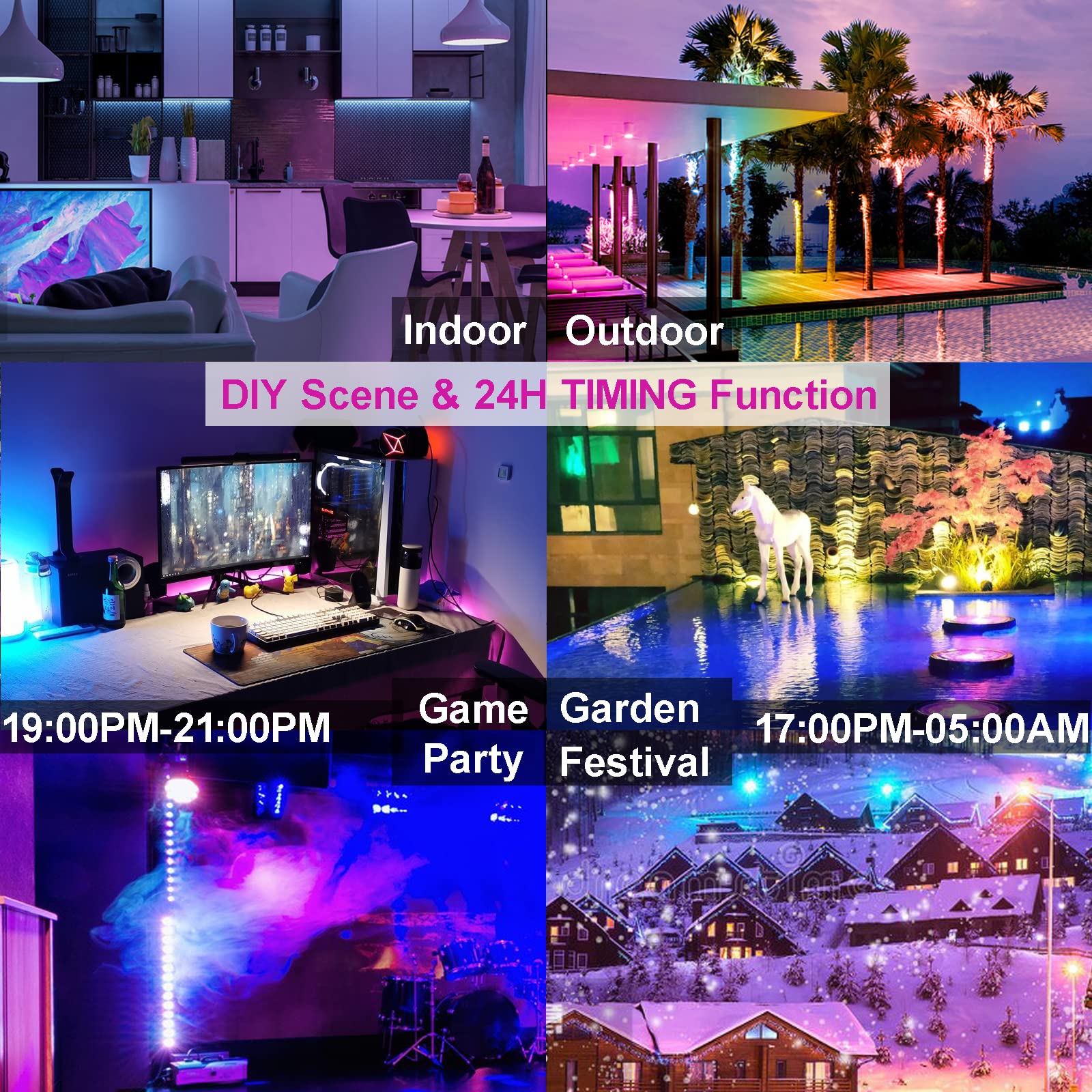 Led Flood Light Outdoor 800W Equivalent, Bluetooth Smart Color Change Landscape Lighting, Diy-Scene+Rgb Colors+Warm White 2700K - App&Group Control & Timing Ip66 Waterproof Us 3-Plug Up Light 2Pack