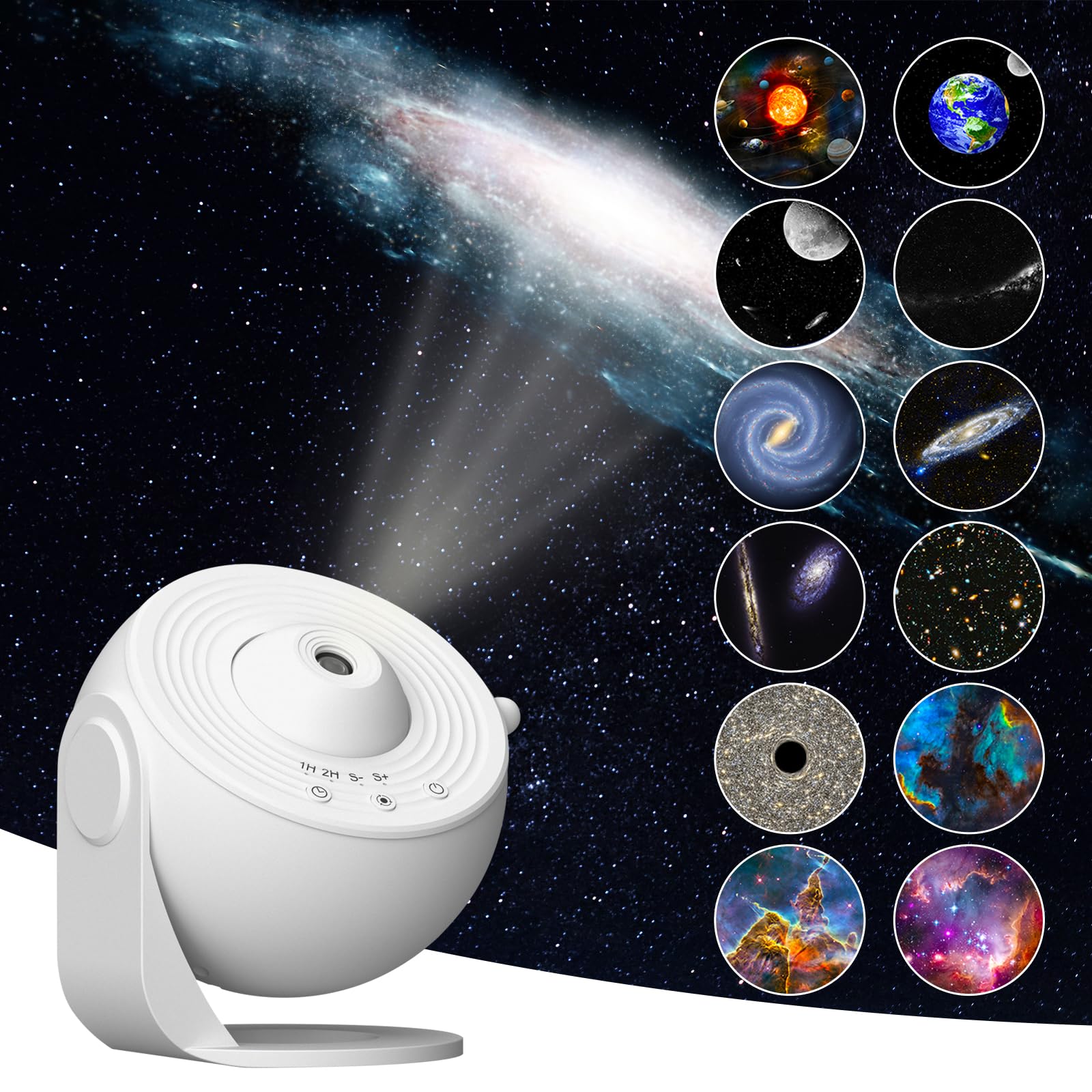 SIXDEFLY Galaxy Projector 13-in-1, 360° Rotating Star Light, White, Model SIX-XKTYD-BAI