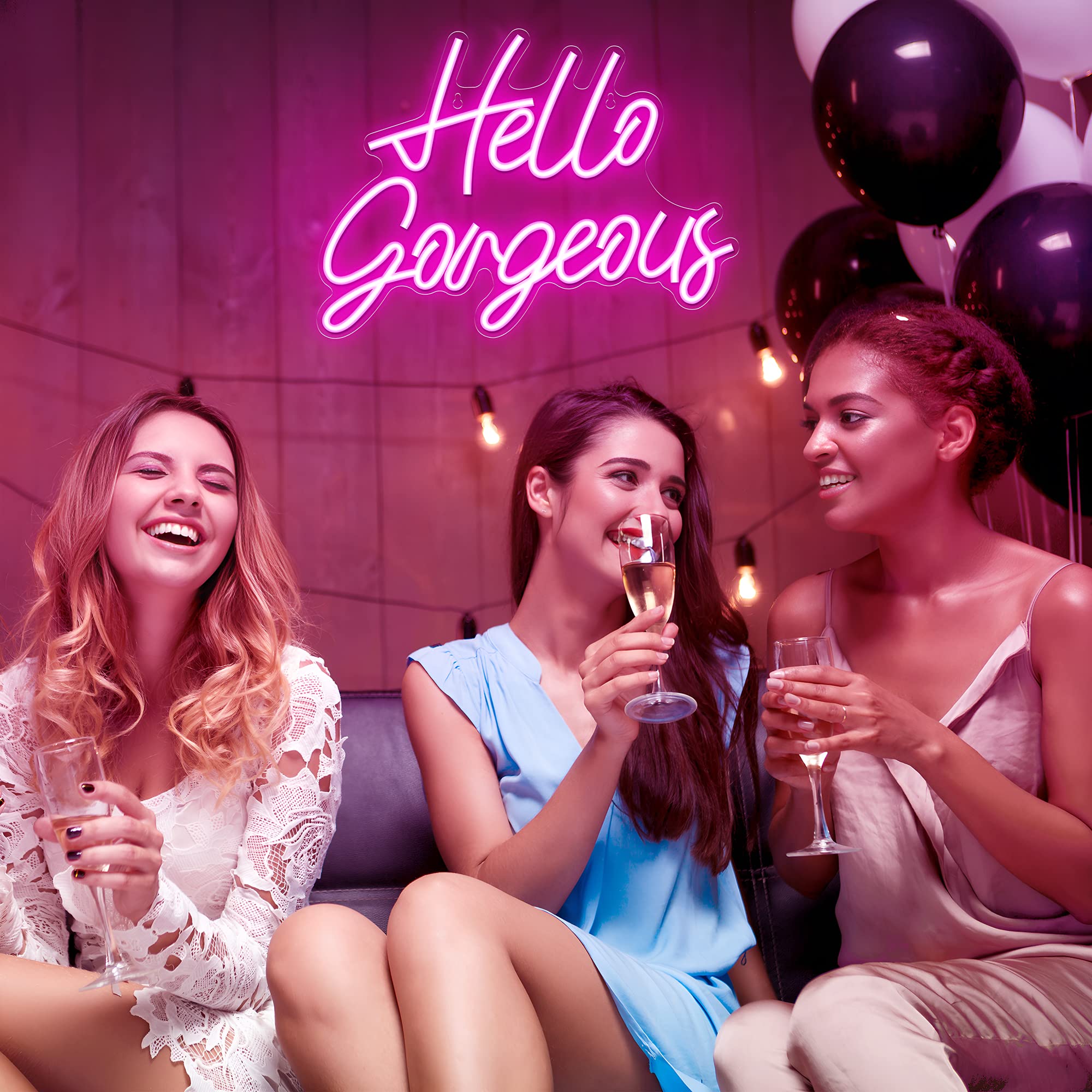 Kavaas Neon Sign - Hello Gorgeous Light for Wall Decor, Dimmable, 16.4inx12in, Pink, Model KNS-HGP