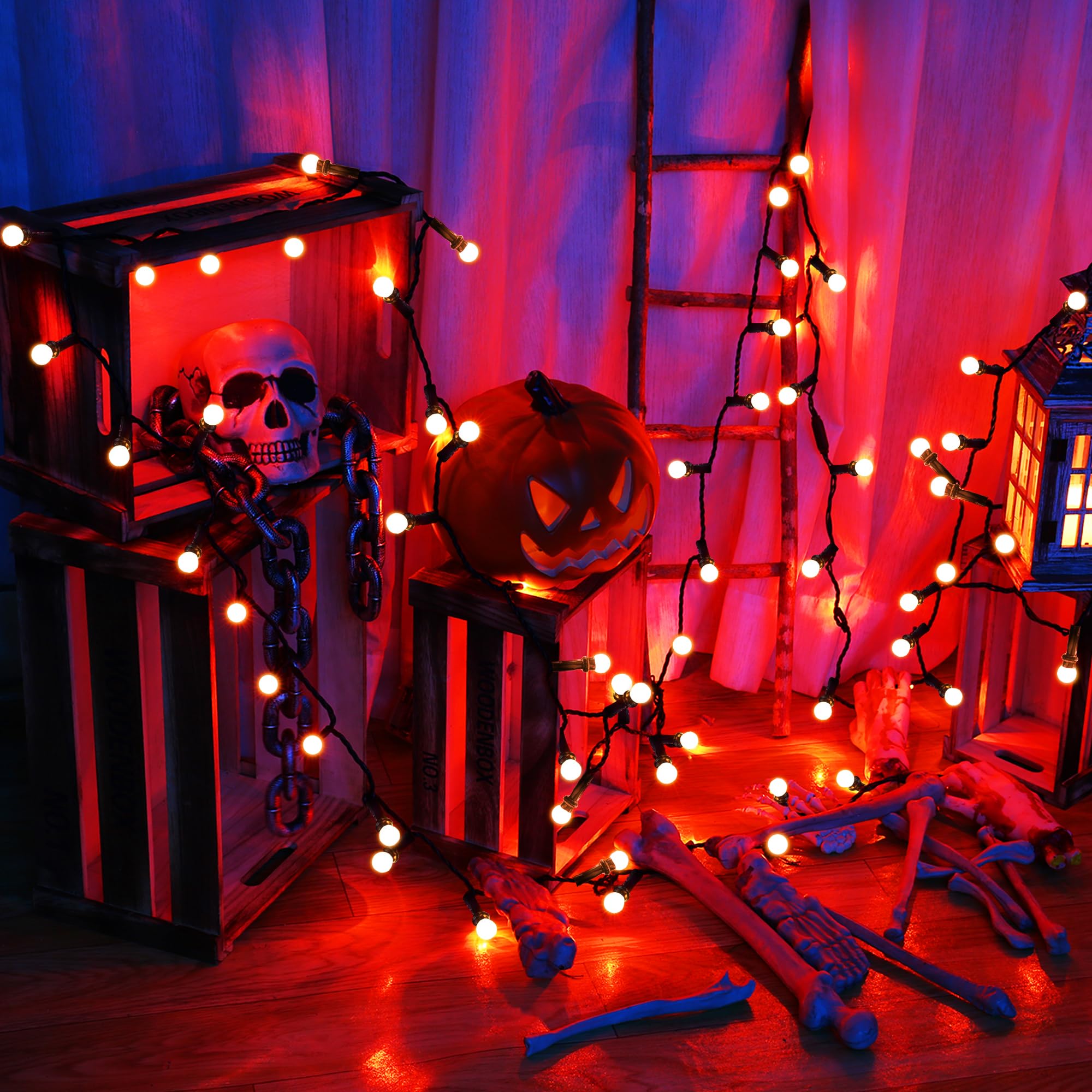 Brizled Orange Halloween String Lights, 200 LED, 66ft, Connectable, 8 Modes, Timer, Outdoor/Indoor Use, Model FT4-200OCL-30