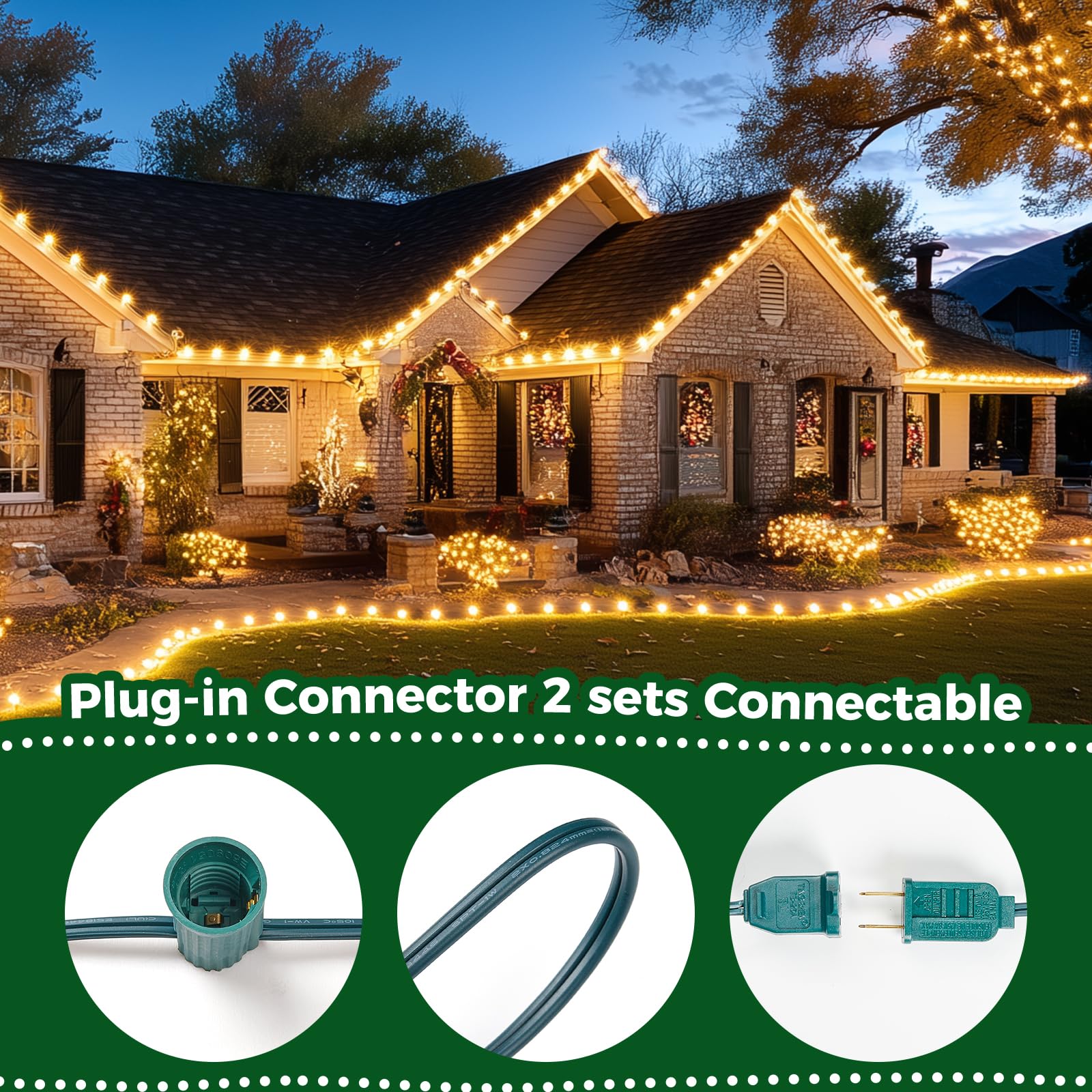 Minetom C9 Christmas String Lights, 50FT, Clear Bulbs, Green Wire, E17 Base, 50+2 Bulbs, Outdoor/Indoor Holiday Decoration