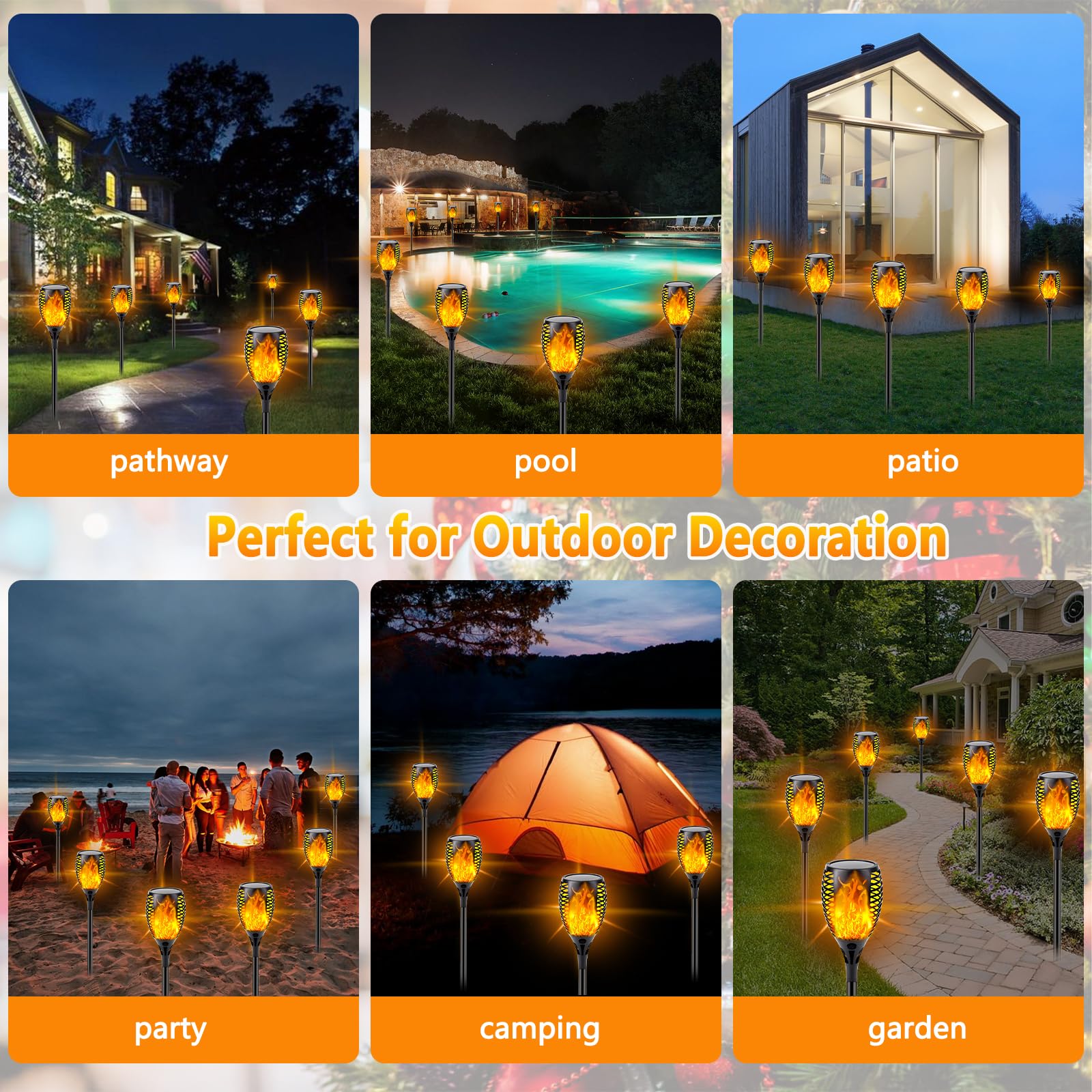 Upgraded Solar Lights Outdoor, 6 Pack Flickering Flame Solar Torch Lights with Super Larger Size for Garden Decor, Waterproof So
