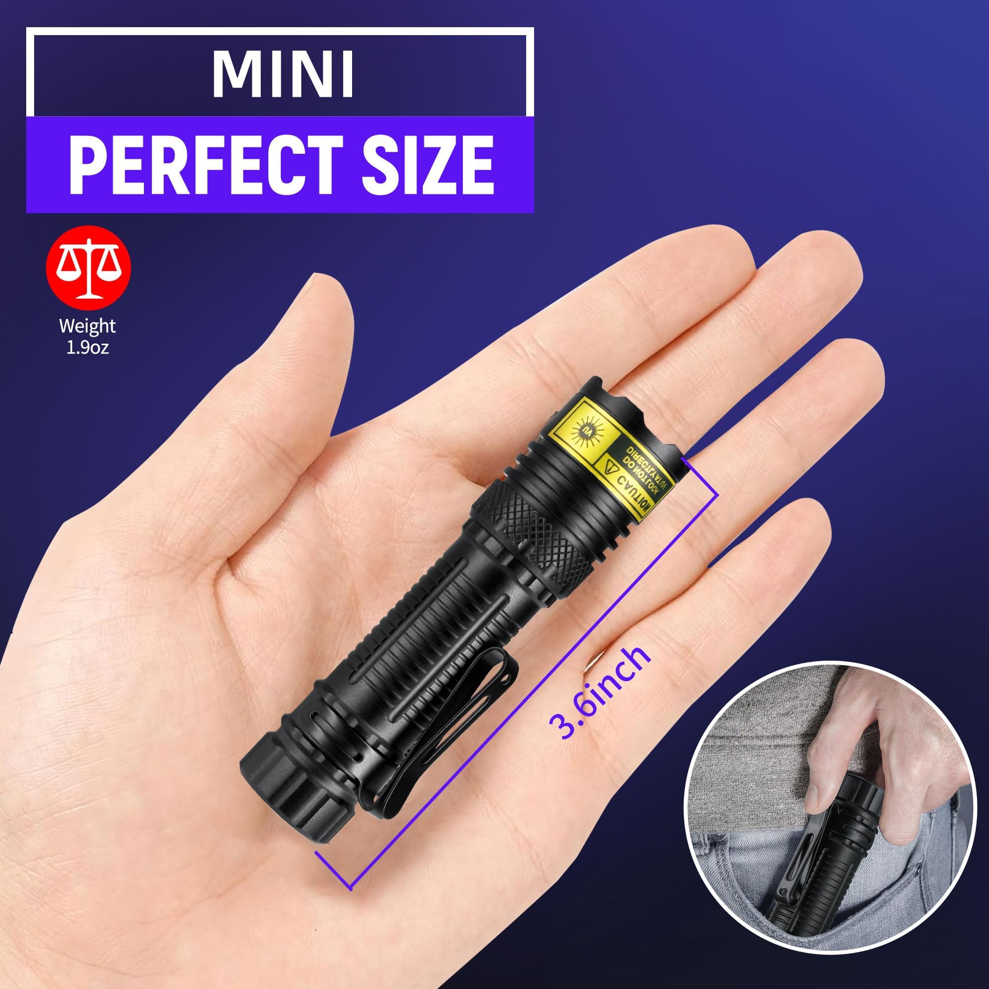 VMTENMV UV Flashlight - USB Rechargeable 365nm Mini Blacklight, Portable Handheld Aluminum Lamp for Pet Urine & Resin Curing