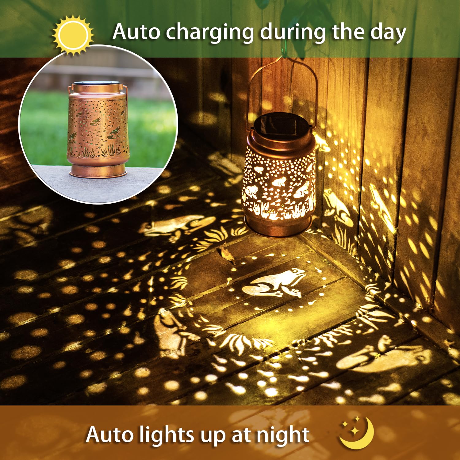 EZTZEN Frog Solar Lanterns - Waterproof Metal LED Lights for Outdoor Garden Decor, Patio, Lawn, and Pathway - Brown