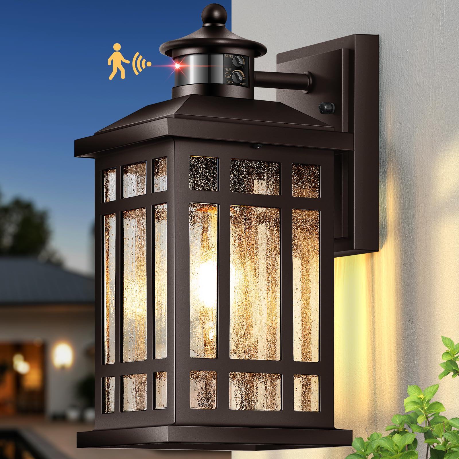 OPAXIS Motion Sensor Outdoor Wall Light  Oil Rubbed Bronze Dawn to Dusk Outdoor Light Fixture  Aluminium Anti-Rust Porch Lights Wall Mount  Outside Lights for House Garage Patio Entry Front Door