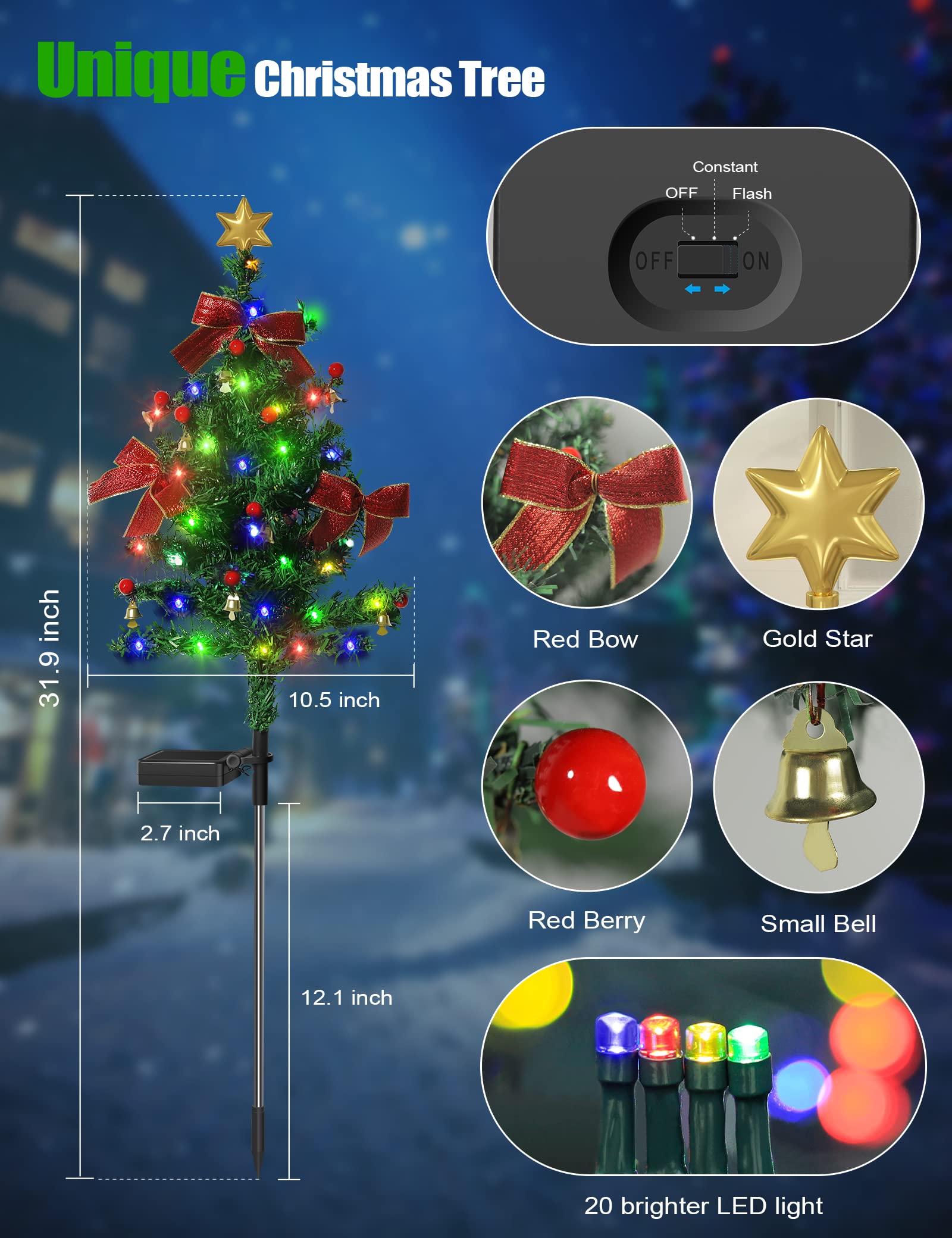 Solar Christmas Decorations Trees Lights Outdoor Waterproof, 40Led-Lights Solar Yard Decorative, Solar Stake Lights Xmas Tree Ga