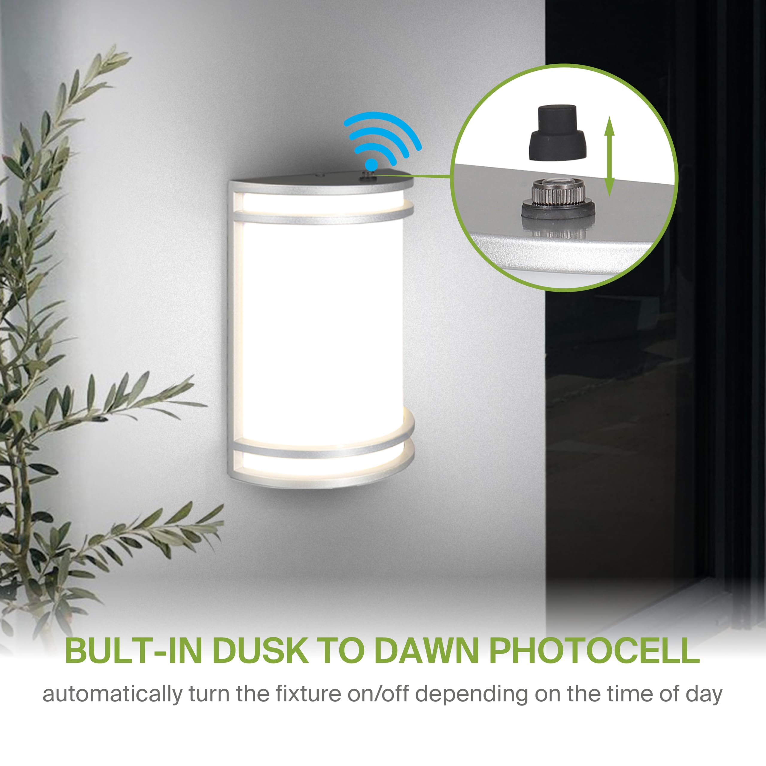 ASD 10 Inch LED Dusk to Dawn Outdoor Wall Mount Light Fixture - Brushed Nickel Modern Wall Sconce Lighting with Photocell - 120-