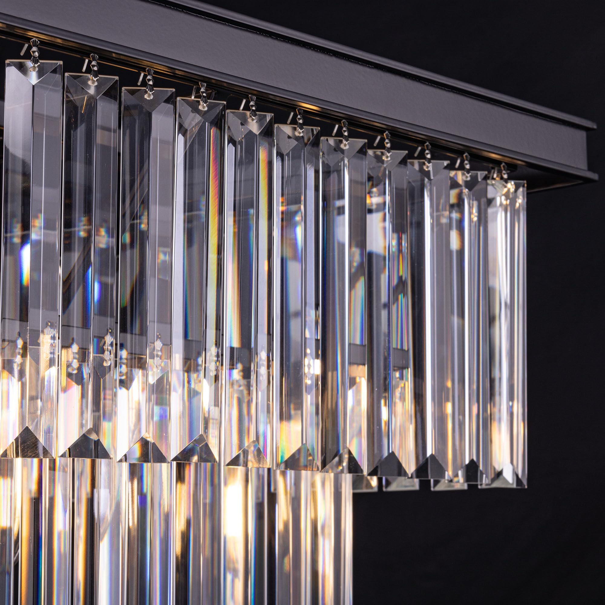 Wellmet 47-Inch Black Crystal Chandelier, 11-Light Modern Rectangular Metal Fixture for Dining Room, Living Room, Kitchen Island