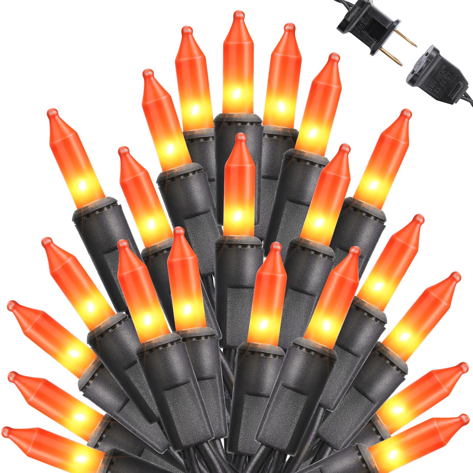 Toodour 300 Count Orange Halloween String Lights, 77Ft Incandescent Mini Bulbs, Ul Certified For Indoor/Outdoor Decor, Black Wire