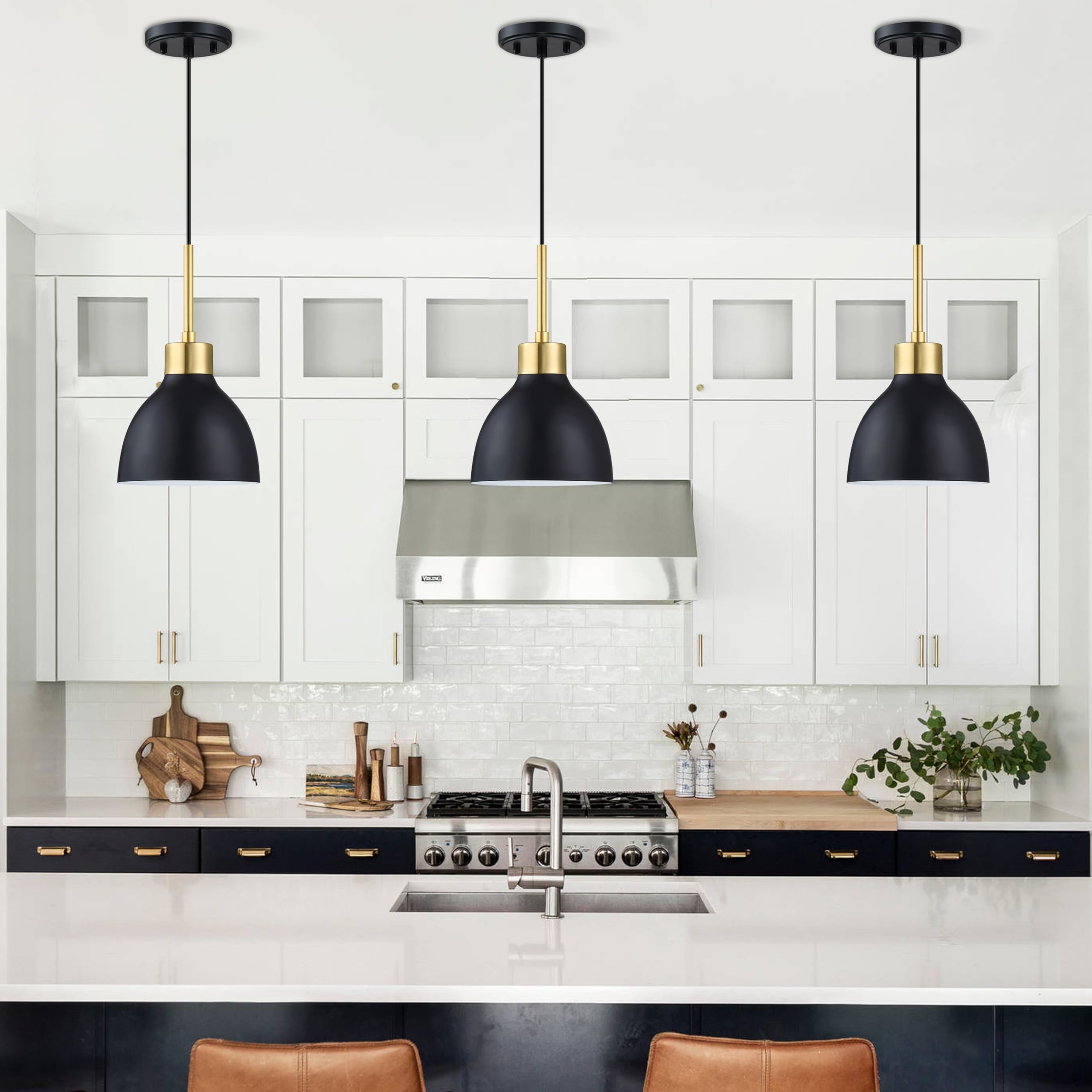3 Pack 1 Light Kitchen Island Mini Hanging 6.5'' Metal Drum Pendant Ceiling Light Industrial Fixtures,Black Gold Finish For Over