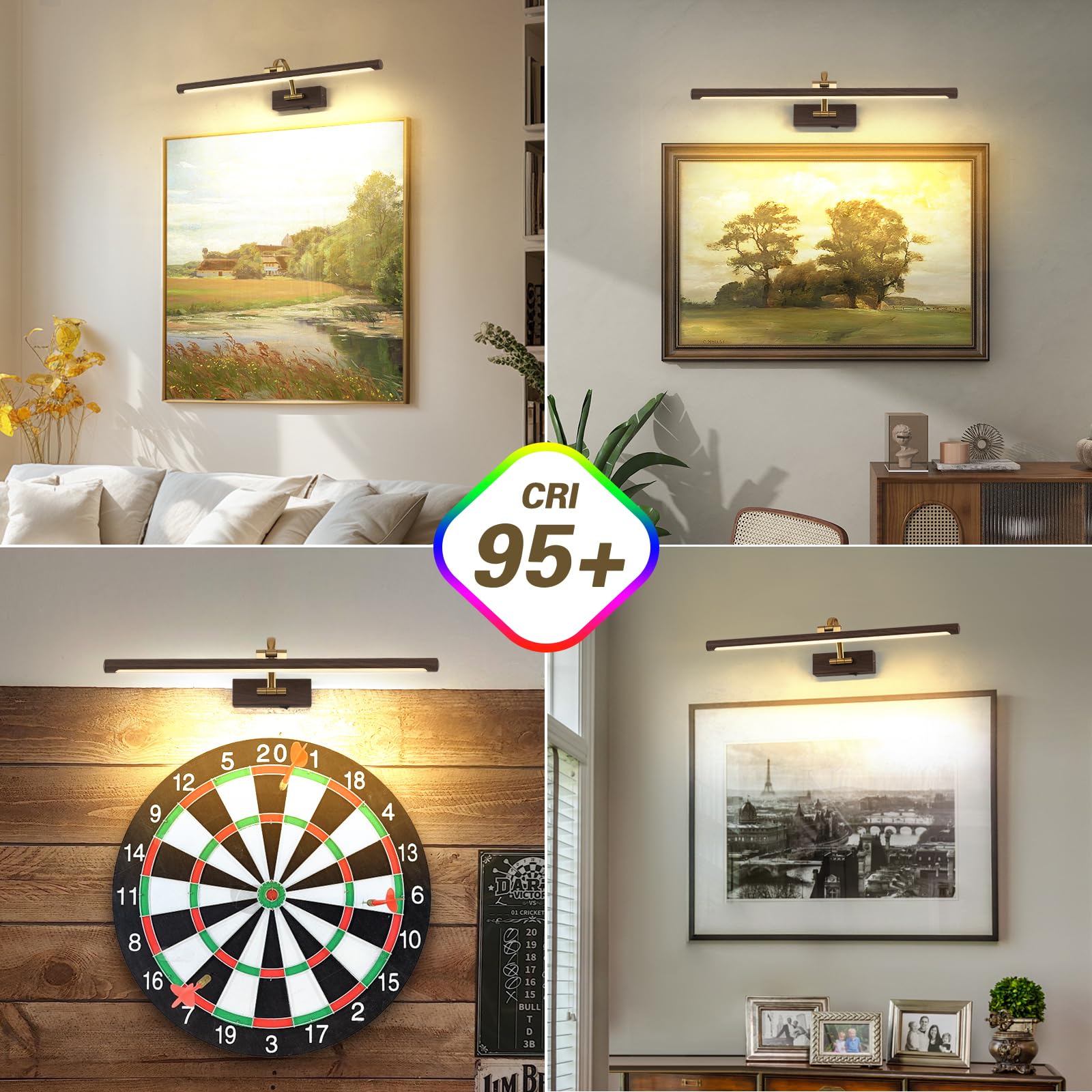 DESOOP Wireless Picture Light, 23.62" Dimmable Art Lighting, Wood Grain Finish, Rechargeable Acrylic Gallery Light, Model 7115