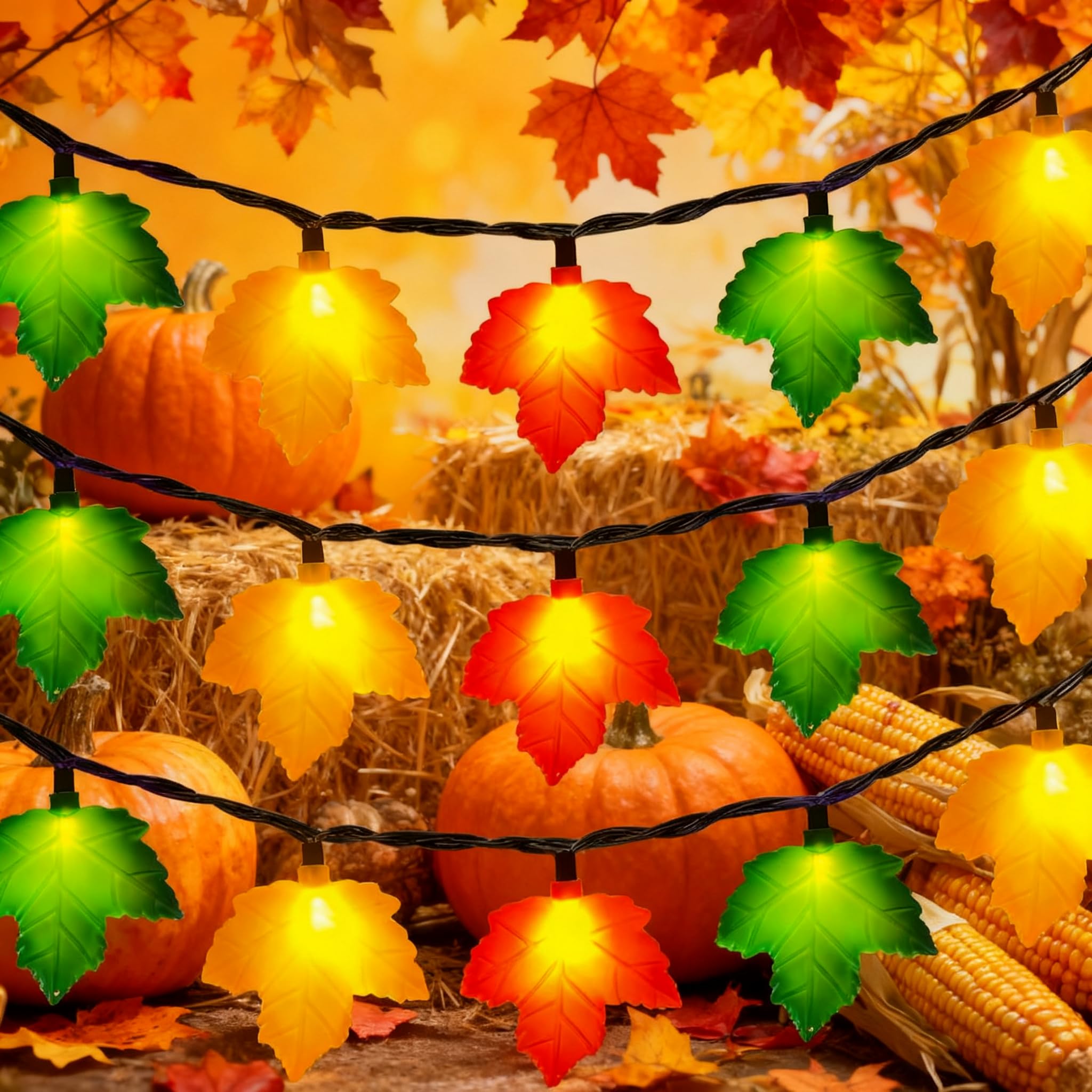 Fall Maple Leaf String  8.5Ft Outdoor Fall Lights With 10 Led Multicolor Maple Leaves Light Plug In Fall String Lights For Autumn Home  Kitchen  Table  Home  Mantel And Thanksgiving Decorcoration