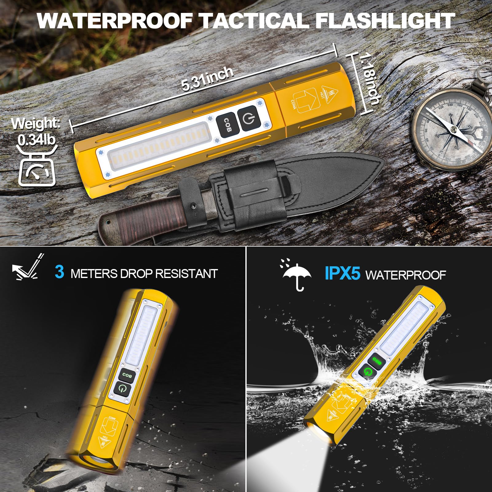 Rechargeable Flashlights High Lumens - Super Bright Small Pocket Magnetic Flashlight, 8 Modes Led Tactical Flash Light, Dual But