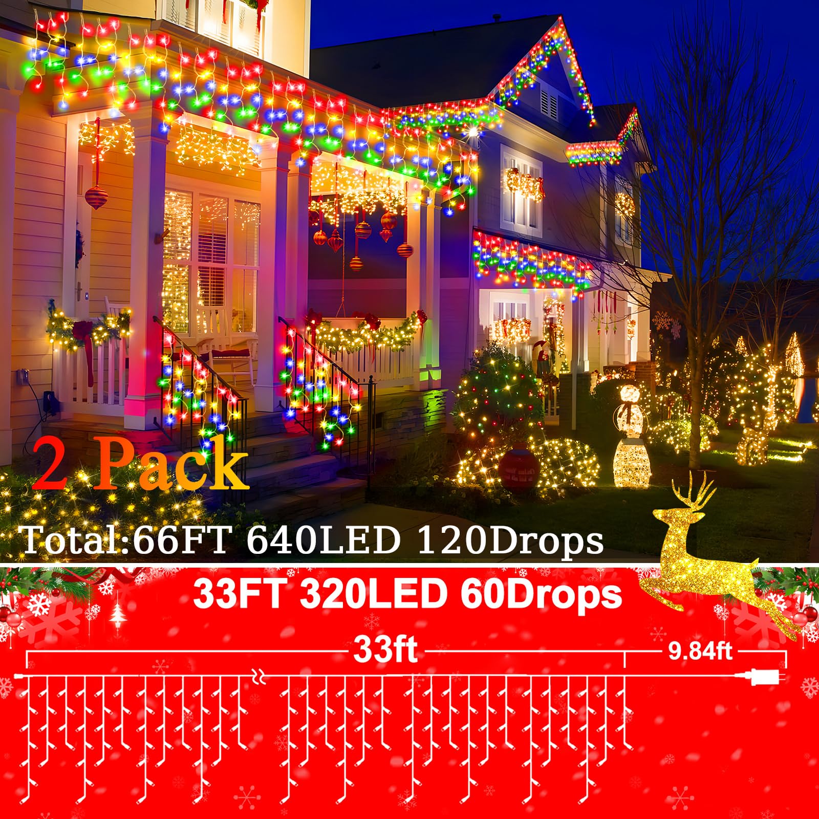 SAUIRS 320 LED Christmas Lights, 66FT Waterproof Fairy Lights, 8 Modes, Multicolor, Model Shiyi02-MNO02, for Indoor/Outdoor Decor