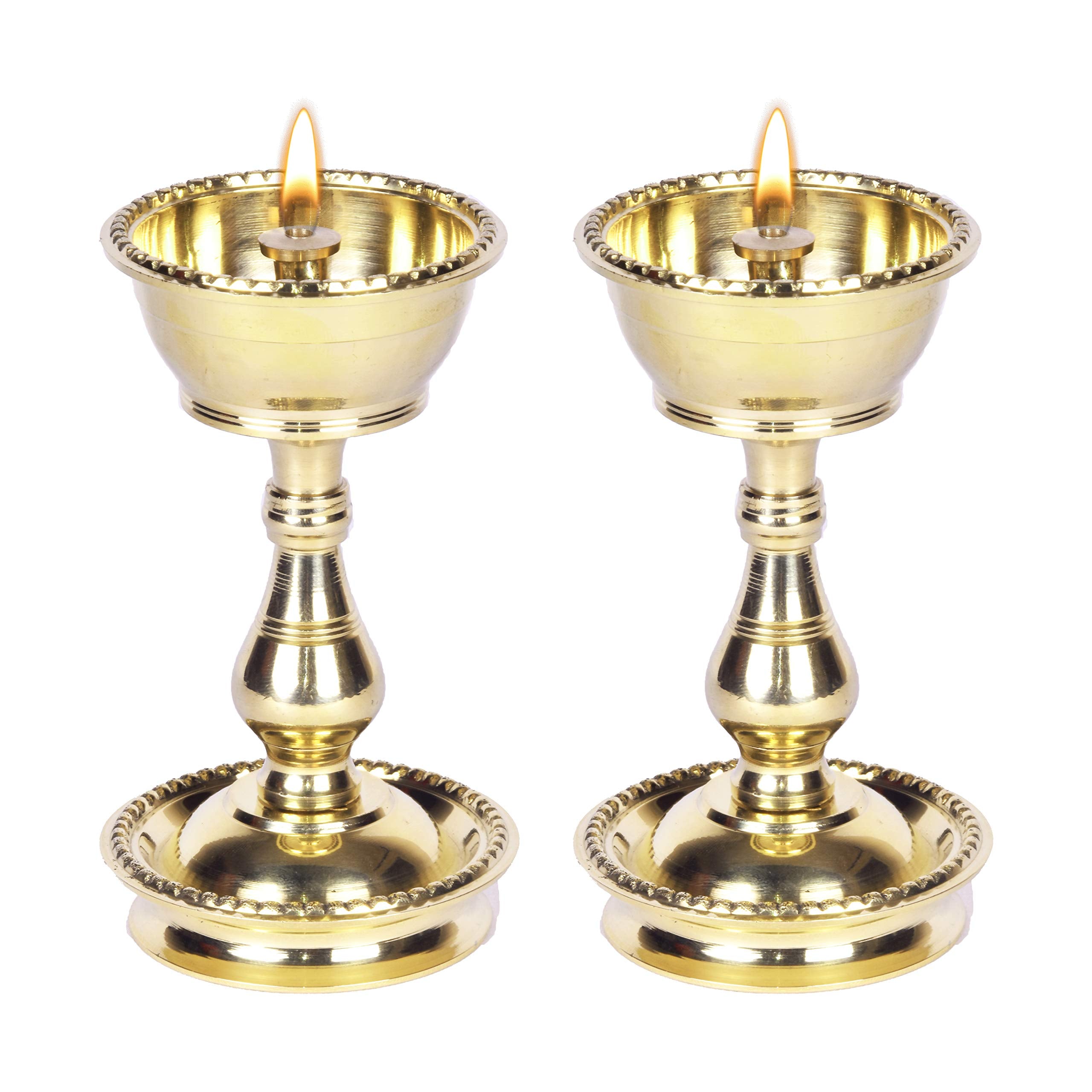 Printology Modern Centre Pure Brass Heavy Udupi Nanda Diya (5.2 Inches, No-3) Set of 2