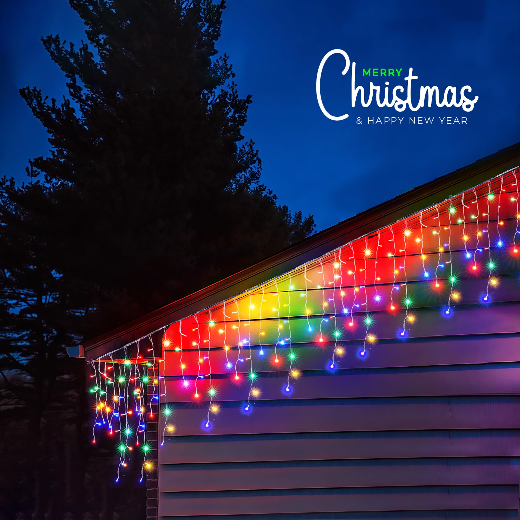 WBao 432 LED Christmas Icicle Lights, 33FT, Remote Control, 8 Modes, Waterproof, Multicolor, Model GP-SW290DC0209-IP44(US) A