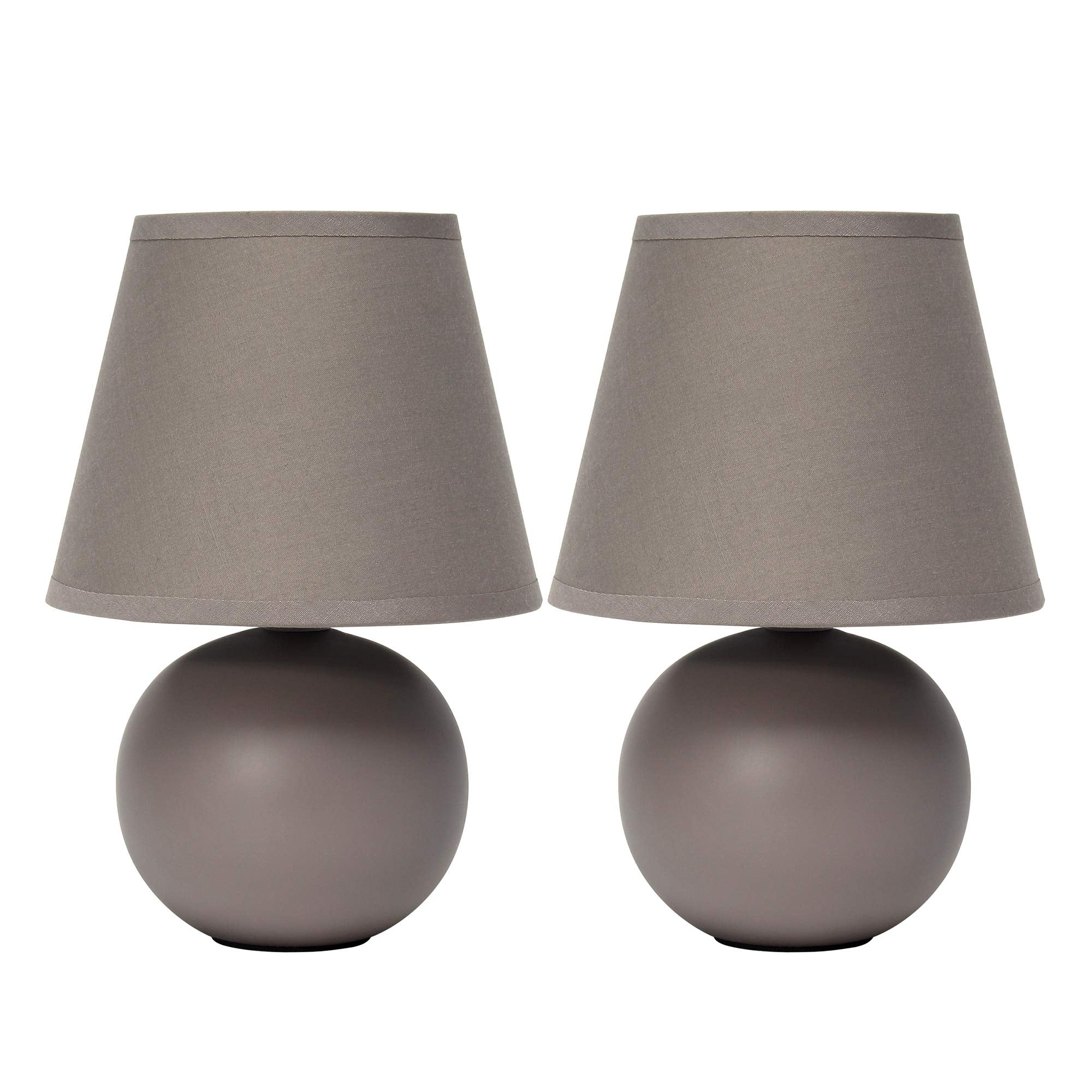Simple Designs Lt2008-Gry-2Pk Mini Ceramic Globe Table Lamp 2 Pack Set With Matching Fabric Shade, Gray