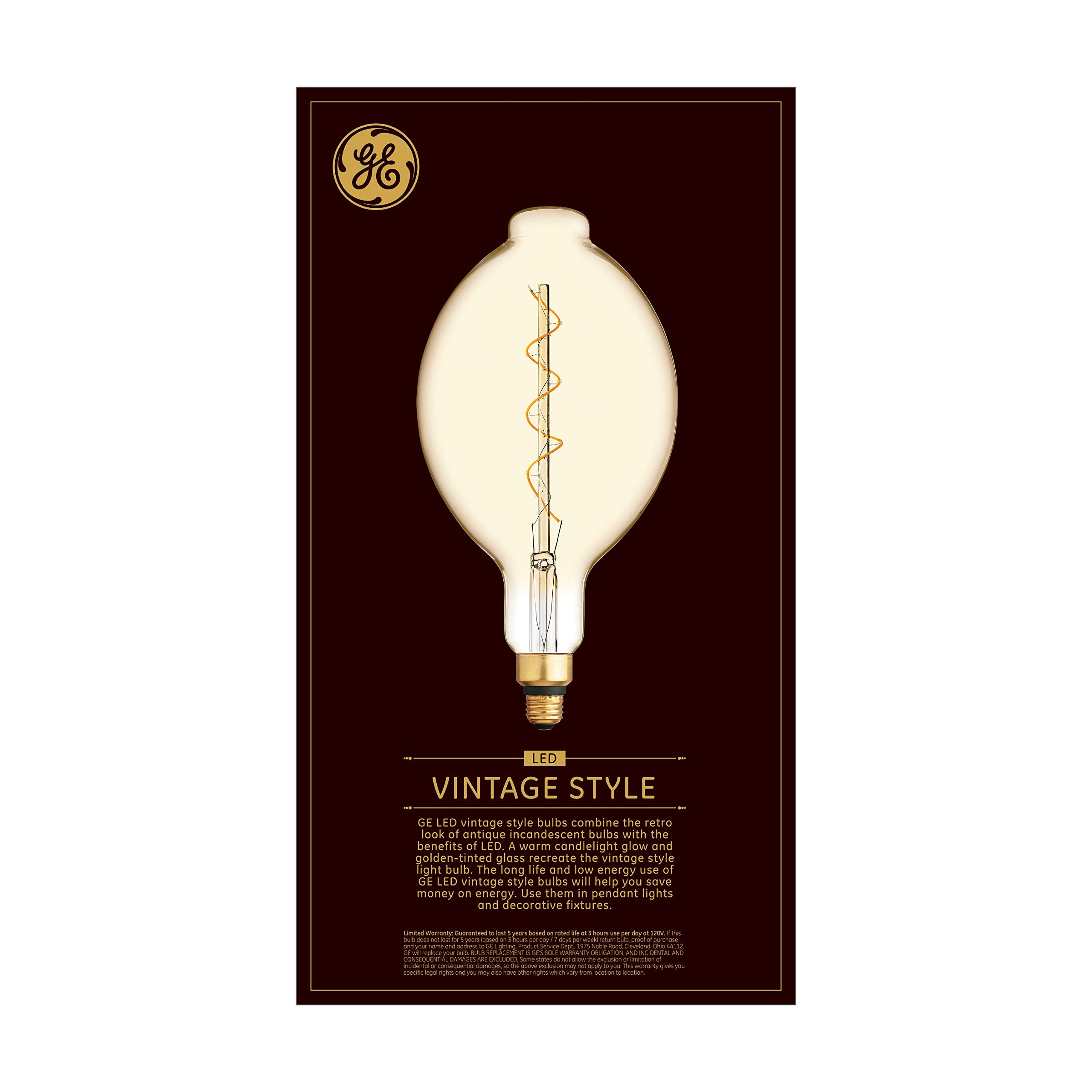 GE LED Vintage Edison Bulb, 6.5W Dimmable Amber Glass, 350 Lumen, BT56, E26 Base, 1-Pack
