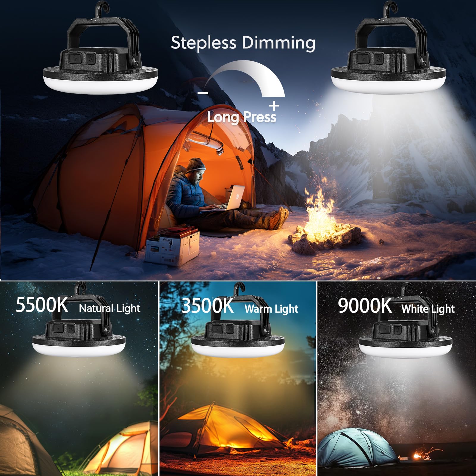 VAVOFO LED Camping Lantern 4000LM 15000mAh 3 Modes IP65 Waterproof Black KM-FD02 PRO