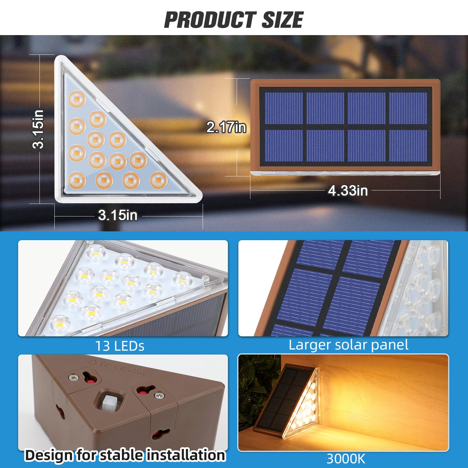 Niorsun Solar Step Lights, 6 Pack Warm White, Outdoor Stair Lights