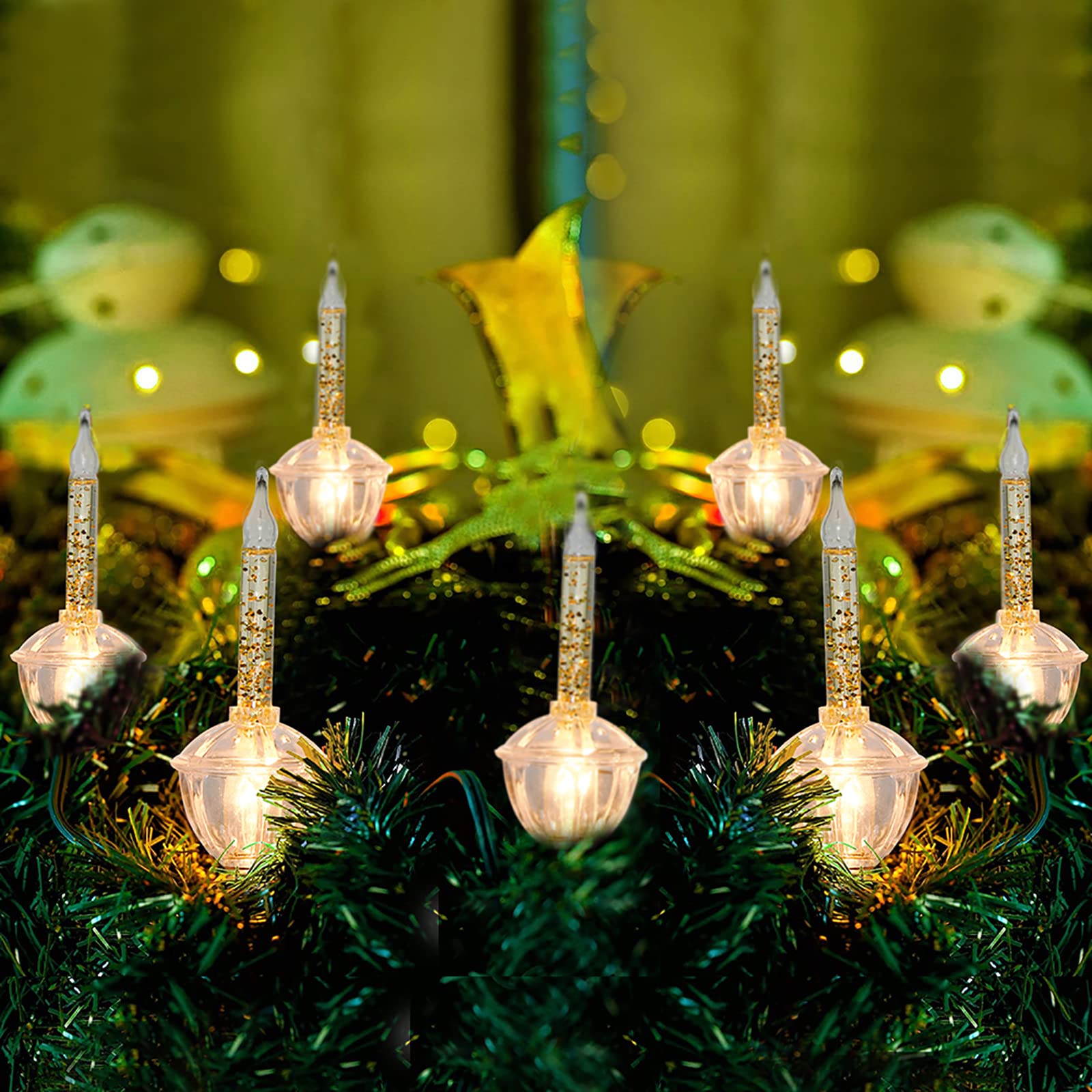 Abeja Christmas Bubble Lights, 4 Pack Gold Glitter, C7/E12 Base, 5 Watts, Vintage Decorations