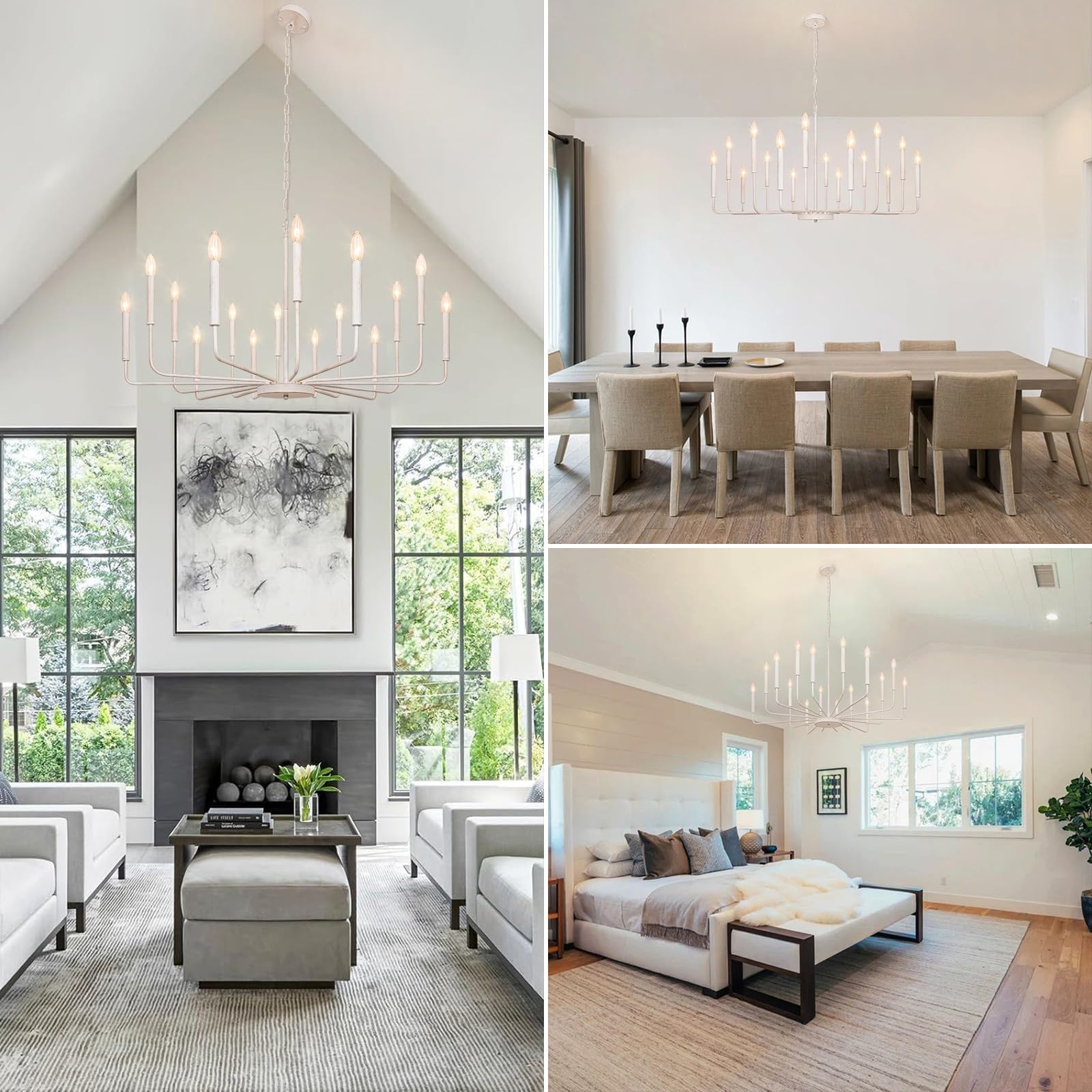 French Country Chandelier  16 Light Farmhouse Chandeliers For Dining Room Lighting Fixtures Hanging  White Chandelier Light Fixture  Industrial Chandeliers For Living Room Kitchen Staircase Foyer