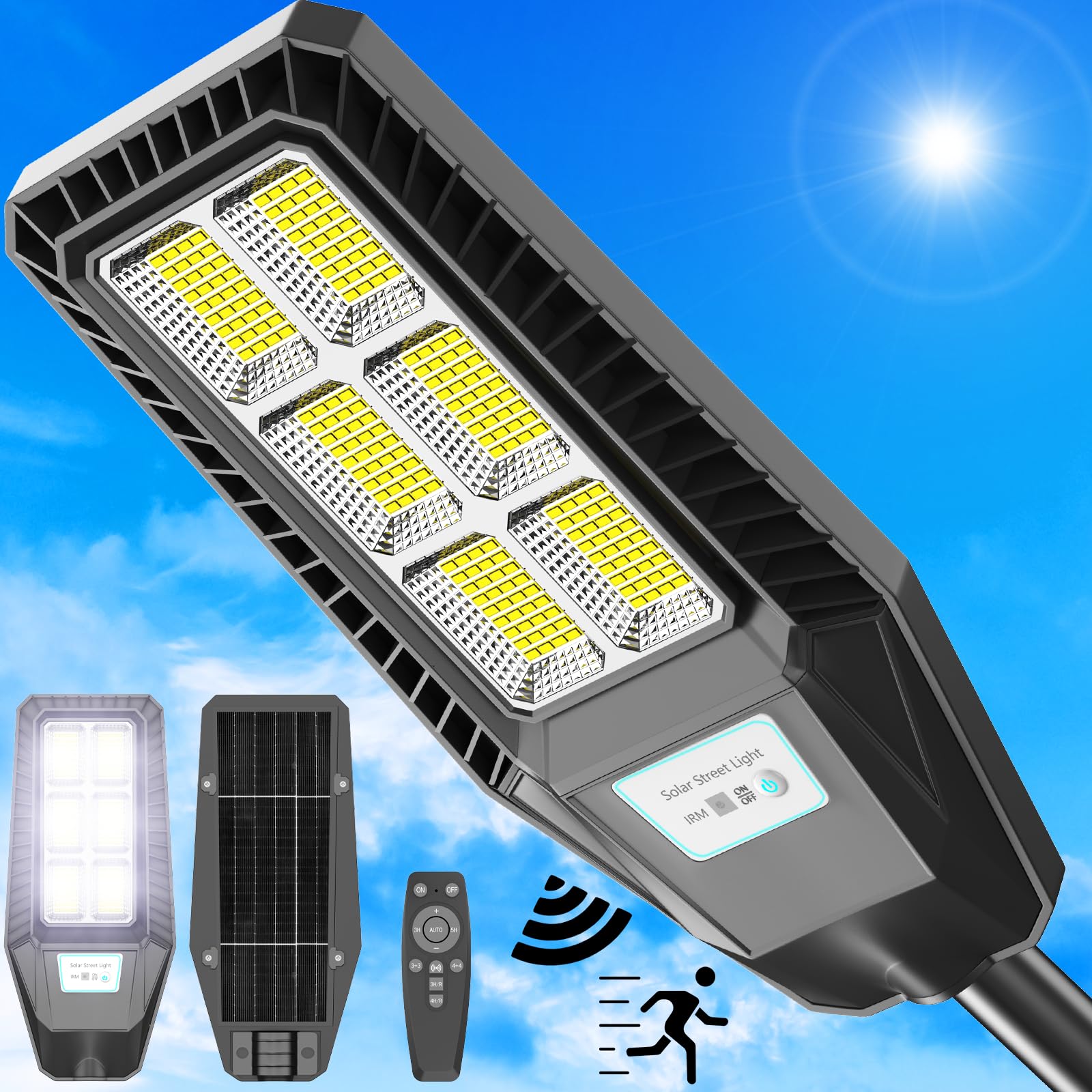 Tenkoo Solar Street Light Outdoor 25000Lm Motion Sensor Lamp Waterproof Ip66 Security Powered For Dusk Dawn Court And Parking Lo