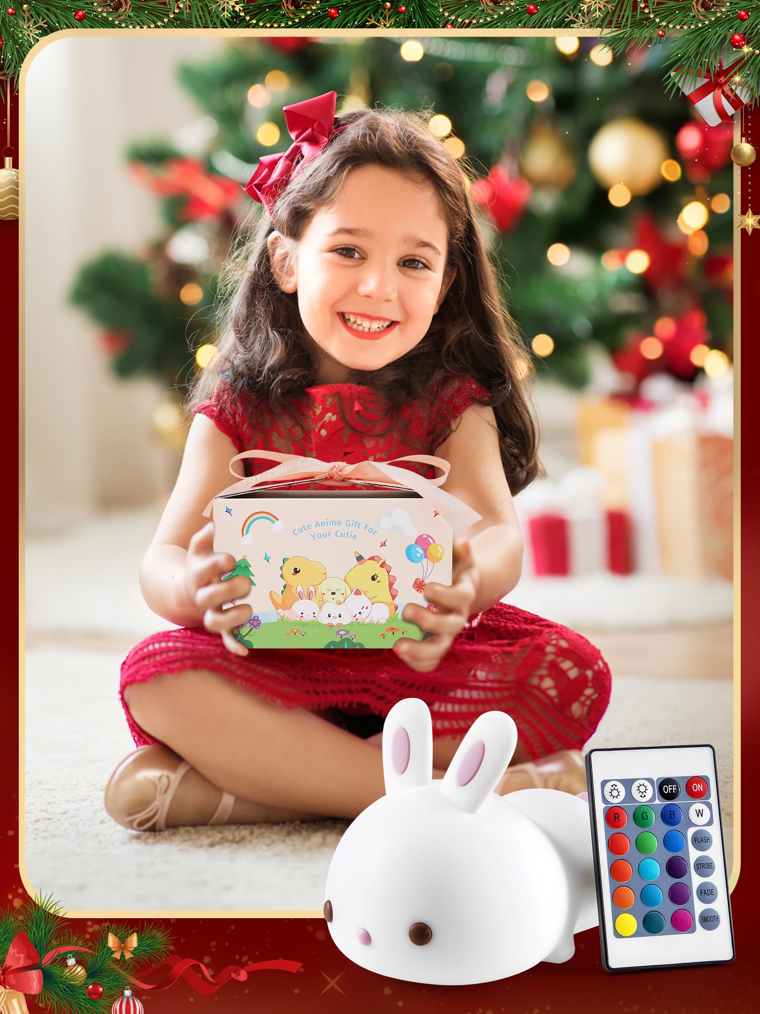 One Fire Cute Bunny Baby Gifts For Girls?Gifts Package+Remote?, 16 Colors & Remote Baby Girl Nursery Night Light, 100% Safety Baby Girl Gift For Baby Girl,Rechargeable Baby Girl Gifts For Baby Girl