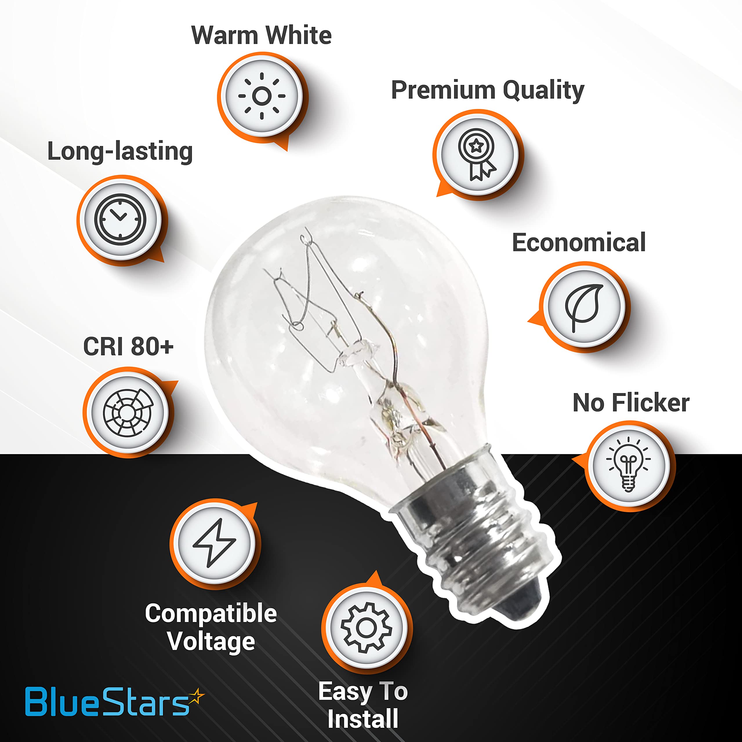 BlueStars G30 E12 20W Dimmable Clear Light Bulbs for Scentsy Warmers - Pack of 8, Lead Material, Long Lifespan