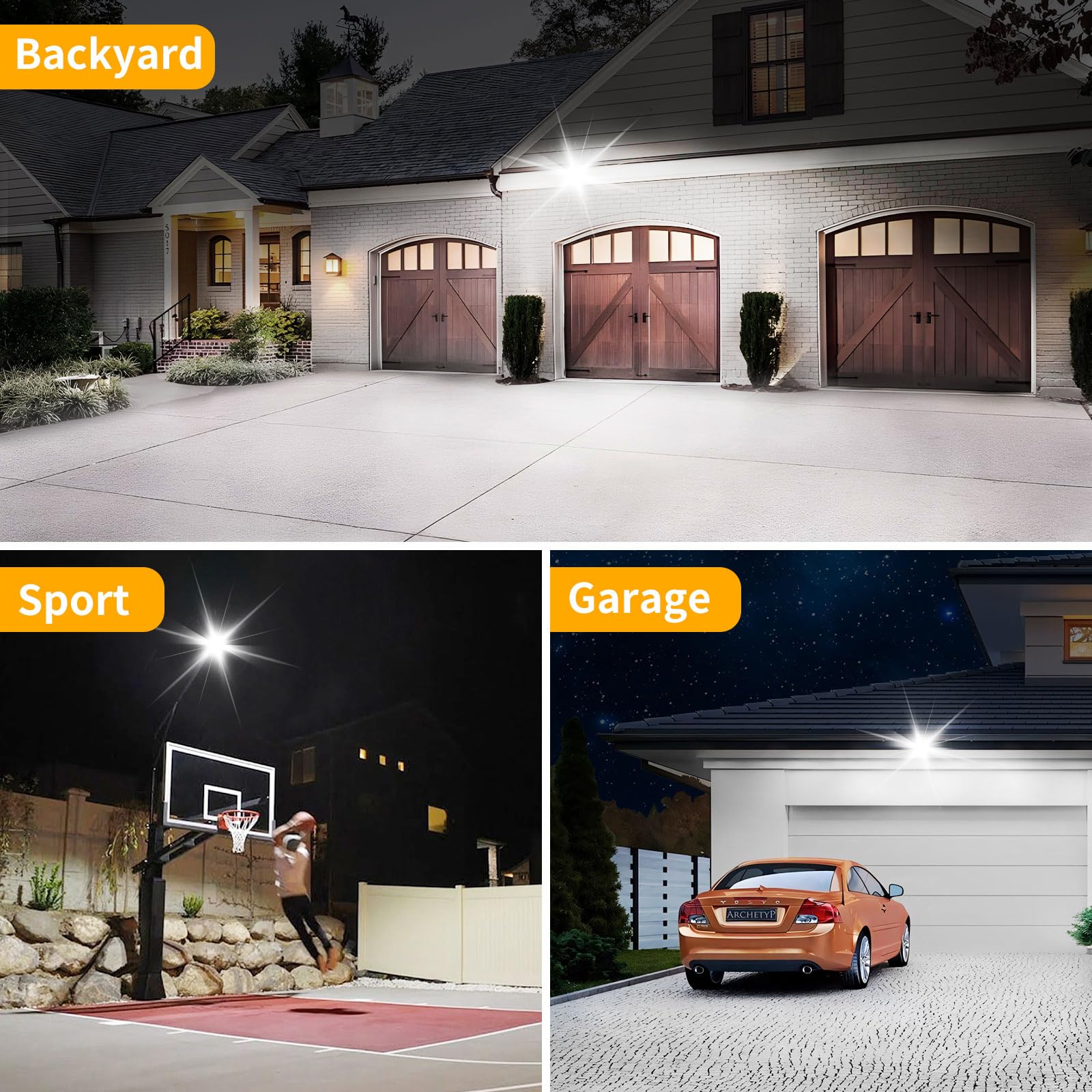 60W Led Flood Light Outdoor, 7200Lm Brighter Exterior Security Lights With 5Ft Plug, 5000K Daylight Led Work Light, Ip66 Waterpr