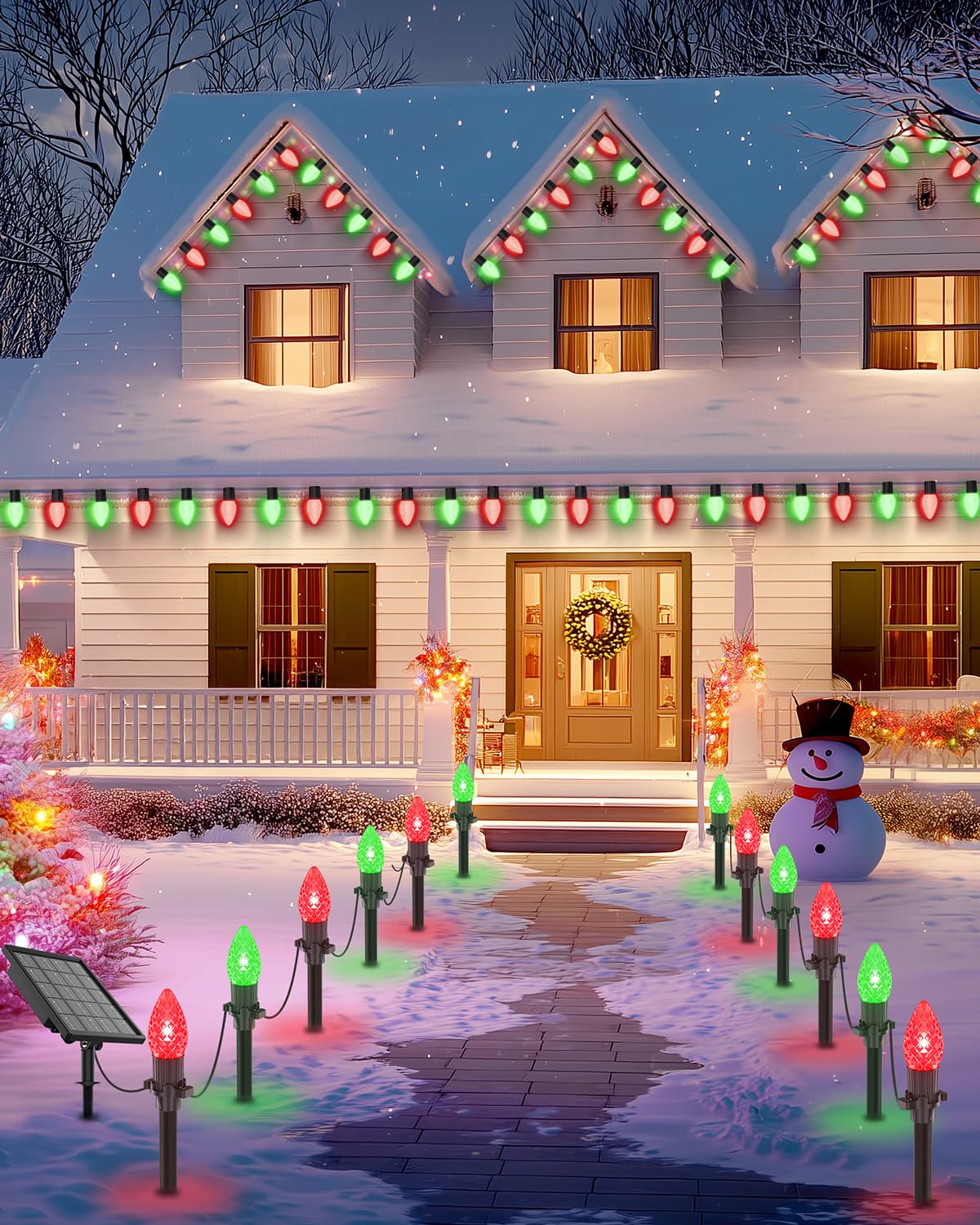 Freecube 50Ft C9 Led Solar Christmas Pathway Lights Outdoor  25 Multicolor Bulbs With 8 Modes & Timer  Waterproof Solar Christmas Stake Lights For Yard Lawn Sidewalk Driveway Outdoor Decorations