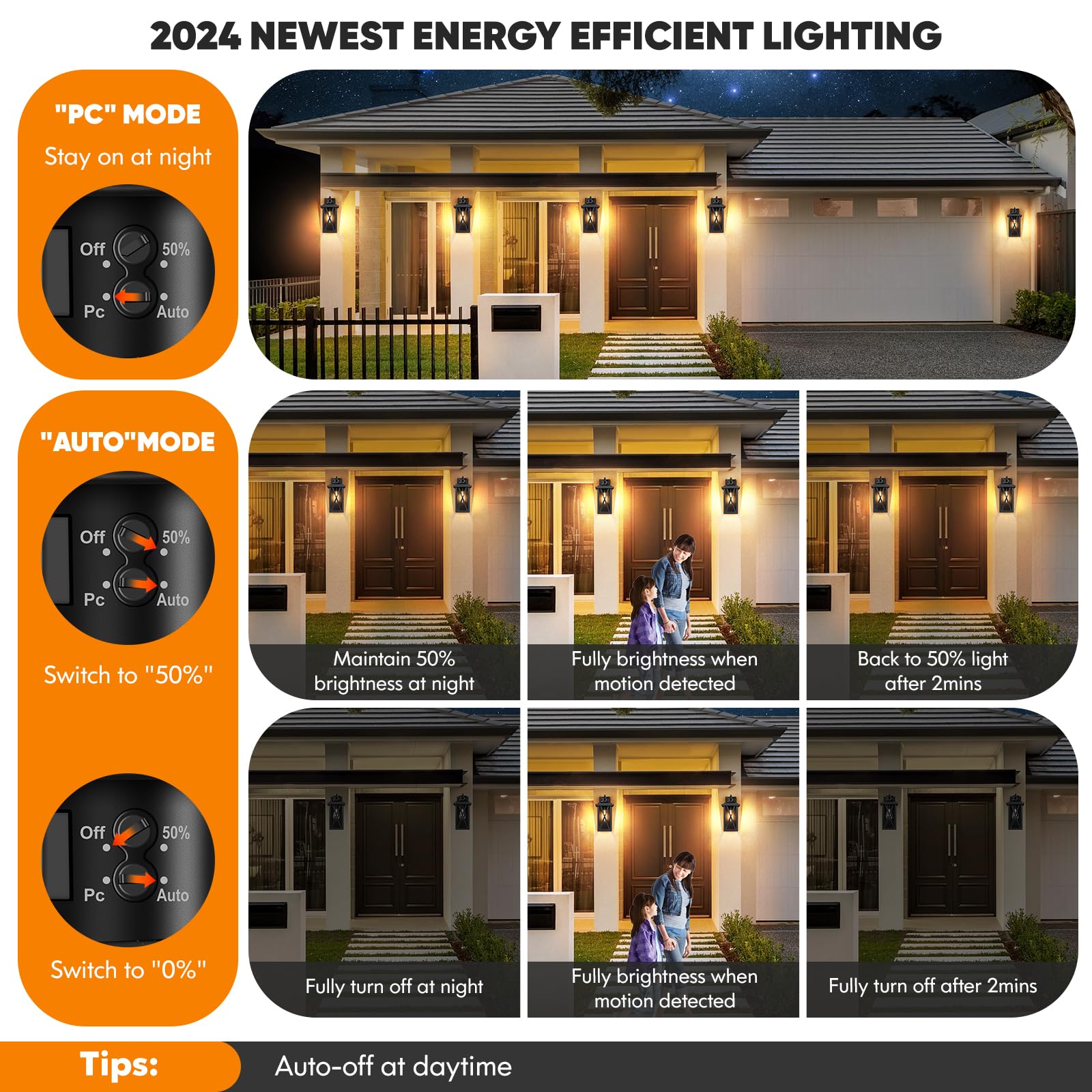 2-Pack Motion Sensor Outdoor Wall Lights, Upgraded Dusk To Dawn Outdoor Lighting Waterproof, Black Modern Outside Wall Mount Lig
